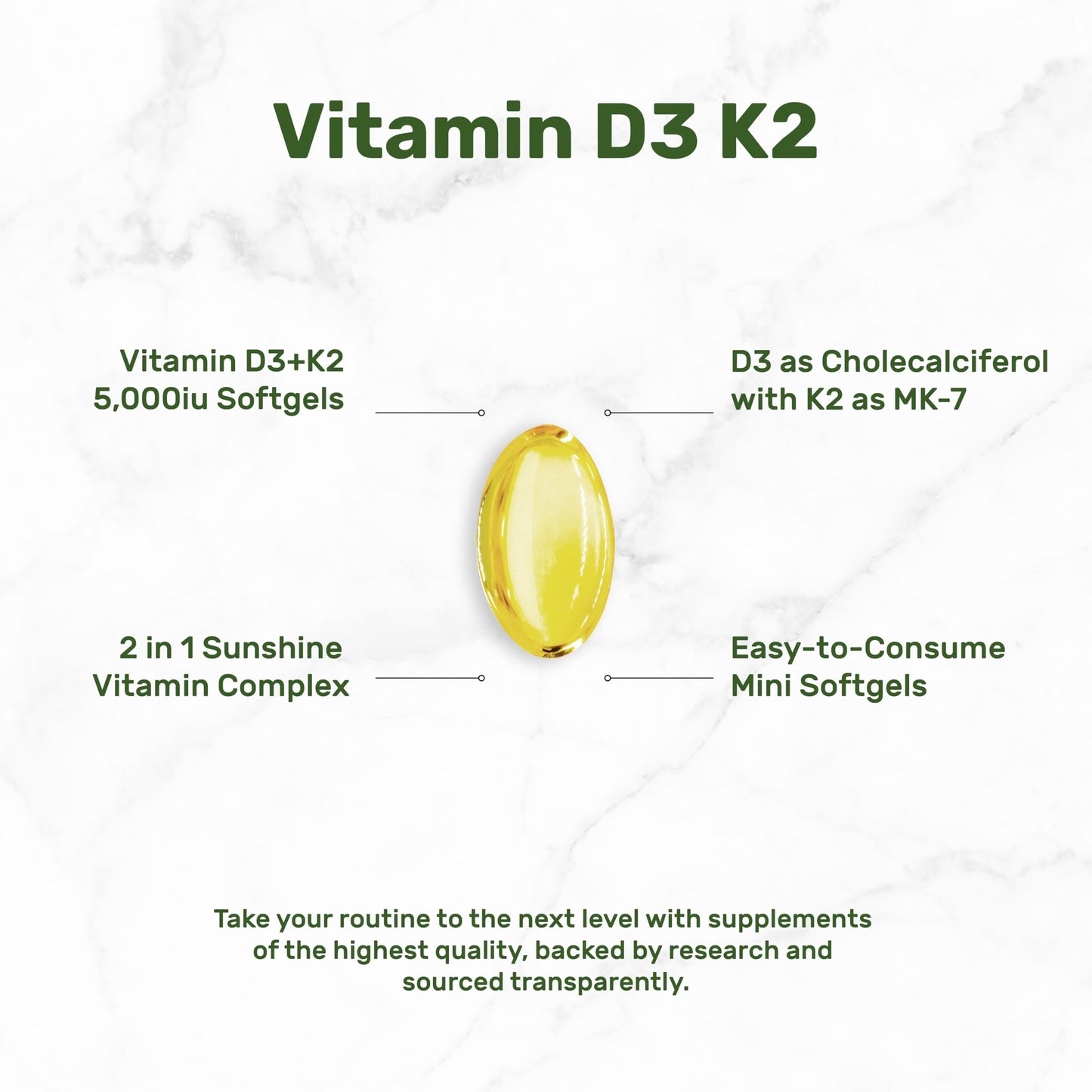 DEAL SUPPLEMENT Vitamin D3 5000 IU + K2 MK7 Softgels, 500 Count