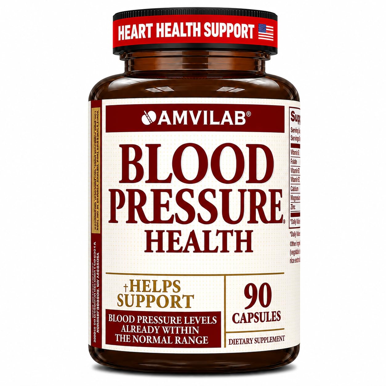 AMVILAB Blood Pressure Health Supplement, Heart Support, 90 Capsules