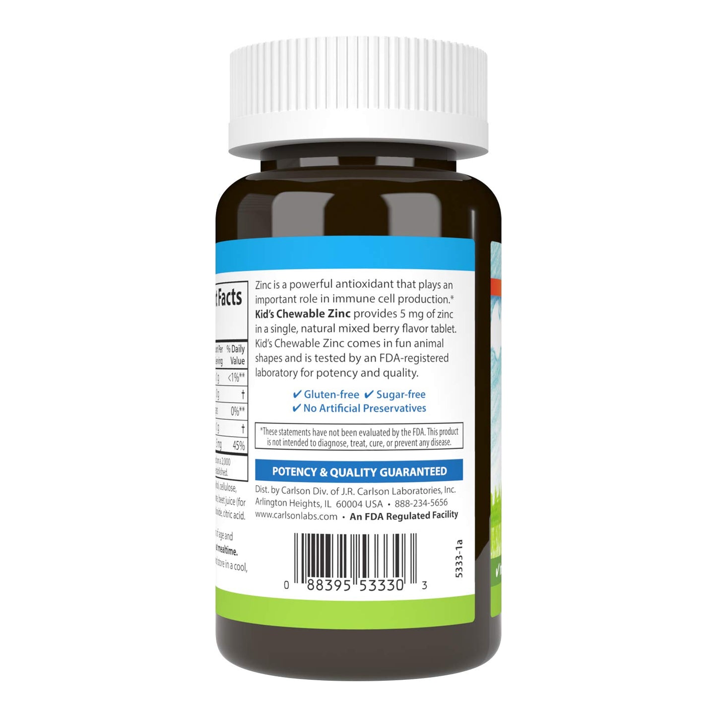 Carlson Kid's Chewable Zinc 5 mg Health Support Natural Mixed Berry Flavor Tablets, 84 Count
