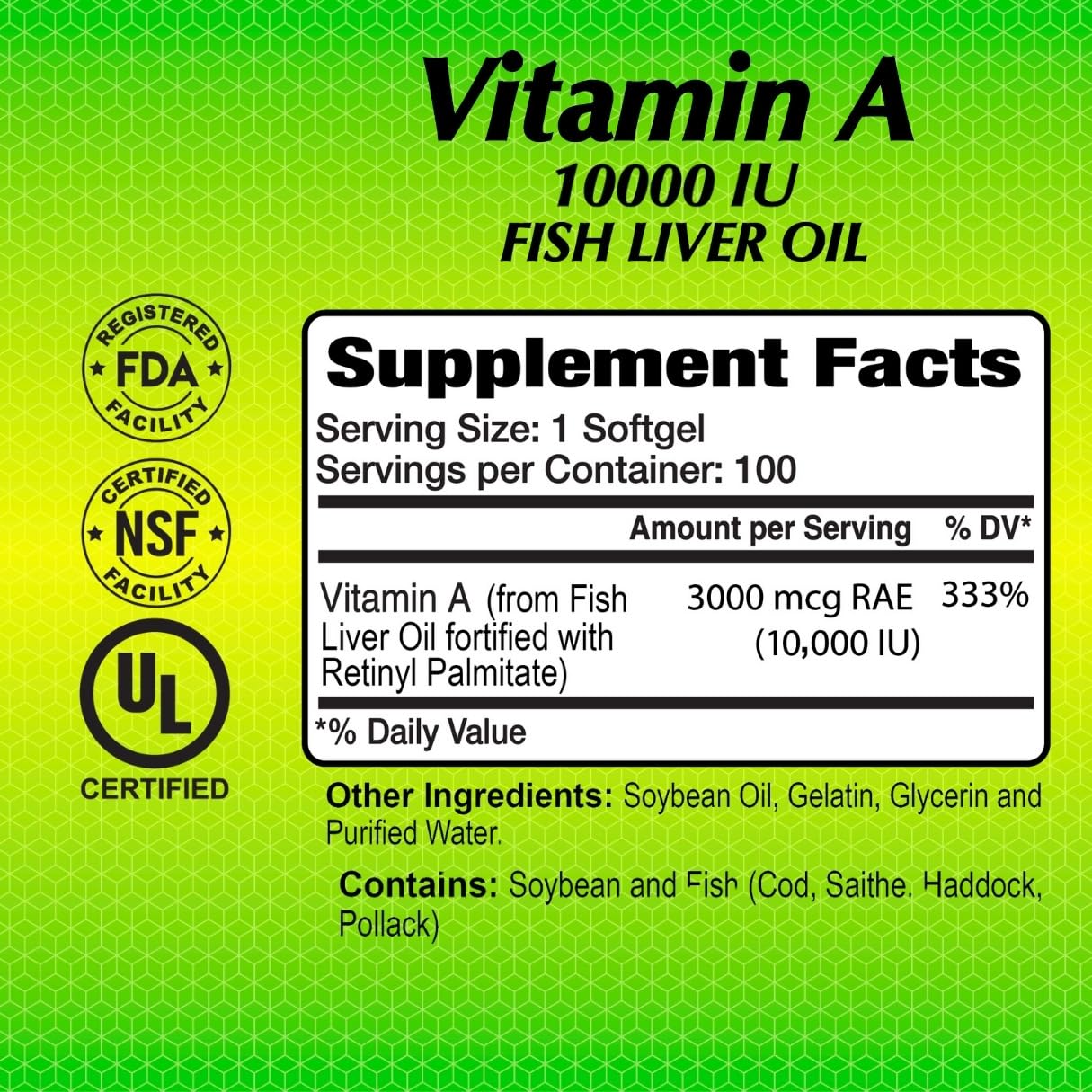 ALFA VITAMINS Vitamin A Fish Liver Oil 10,000 IU Softgels 100
