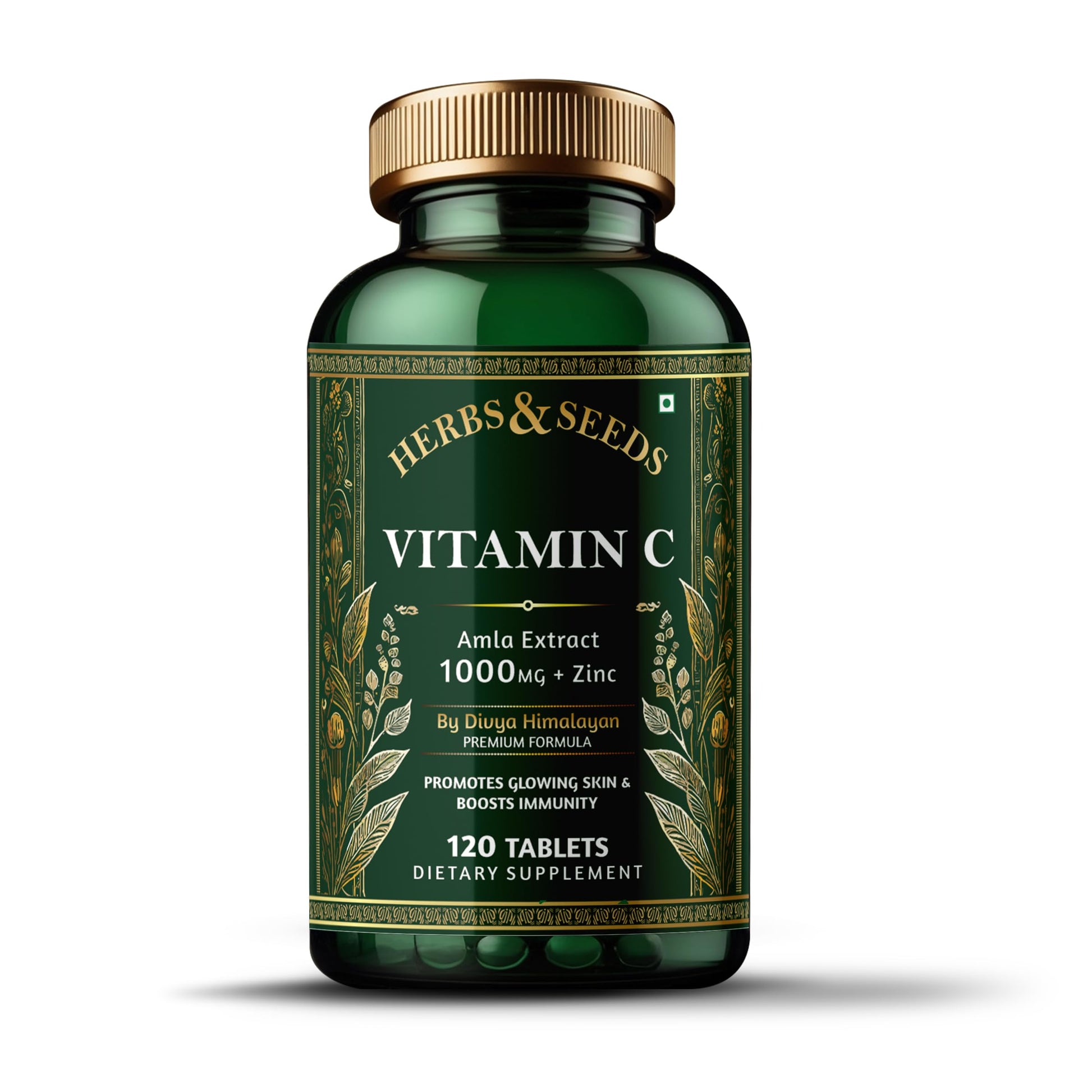 HERBS & SEEDS Vitamin C Supplement with Zinc 1000mg Plant-Based Tablets, 120 Tablets