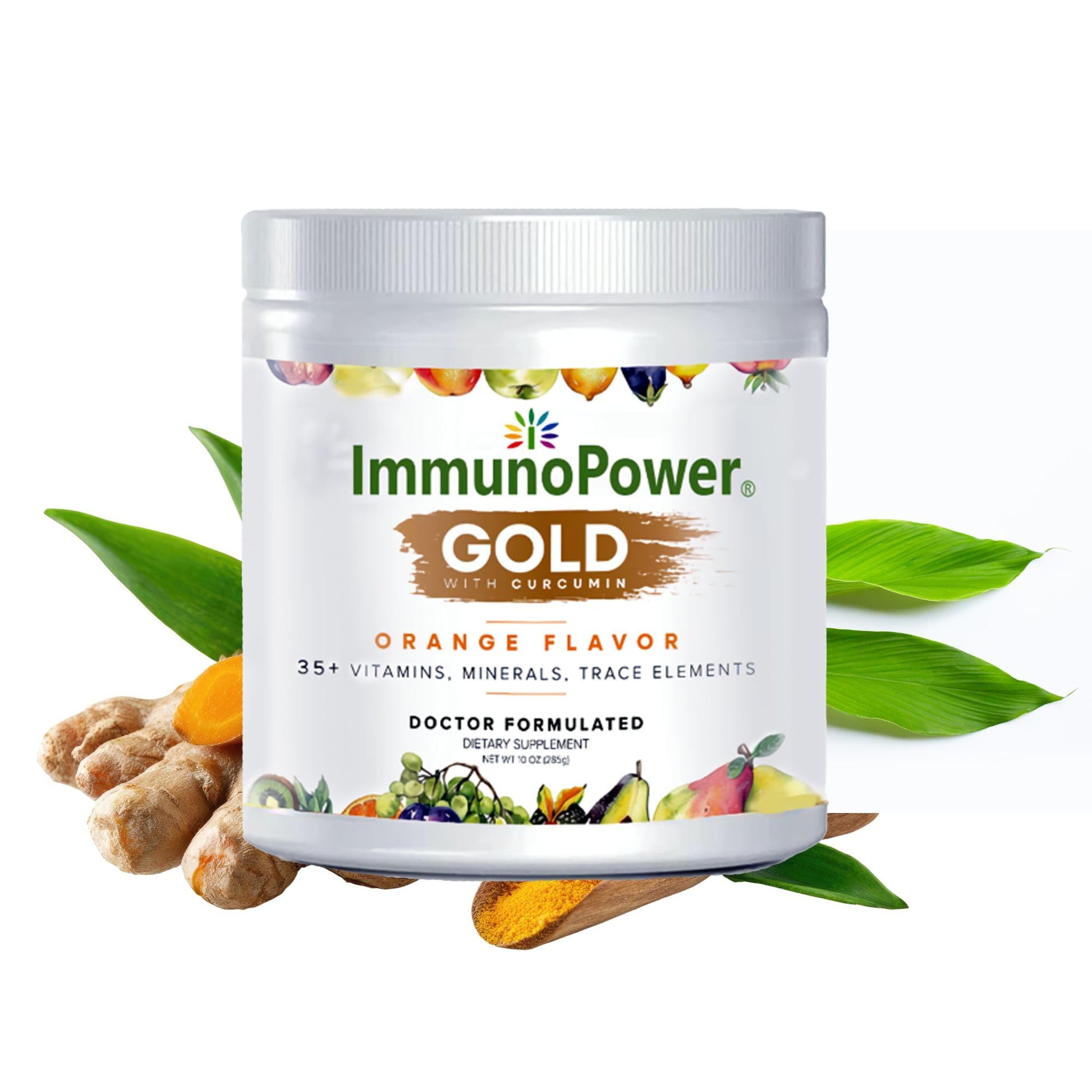 ImmunoPower Gold High-Absorption Turmeric Root Extract & BioPerine Immune Booster Doctor Formulated with 33 Nutrients Orange Flavor Powder 10