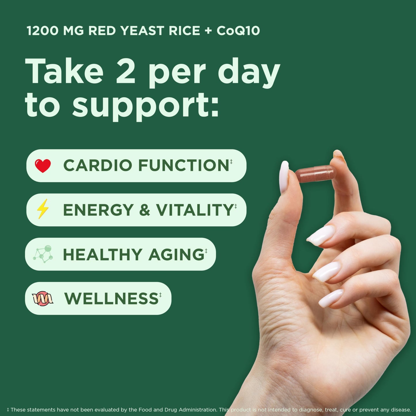 Yuve Red Yeast Rice 1200 mg with CoQ10 100 mg Veggie Capsules, 120 Count