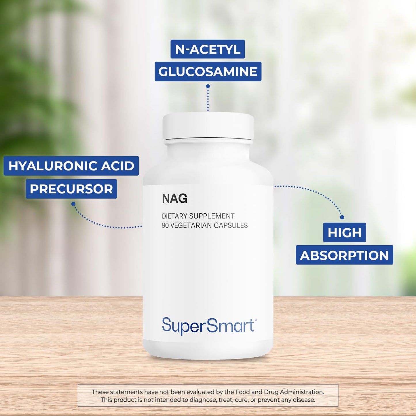 Supersmart NAG Supplement 1500mg per Day (N-Acetyl Glucosamine) High Absorption Glucosamine Sulfate, 90 Capsules