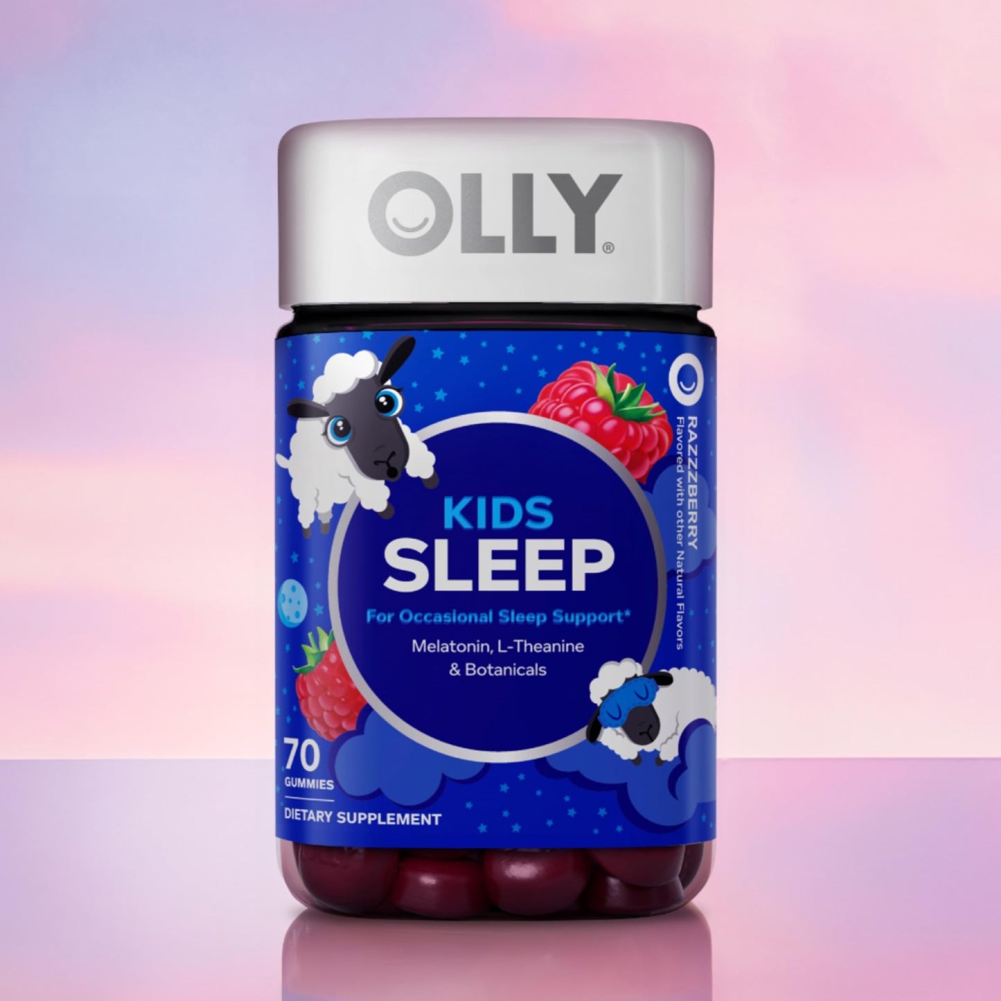 OLLY Kids Sleep Gummies 0.5mg Melatonin, L-Theanine, Chamomile, and Lemon Balm, Raspberry 70 Count