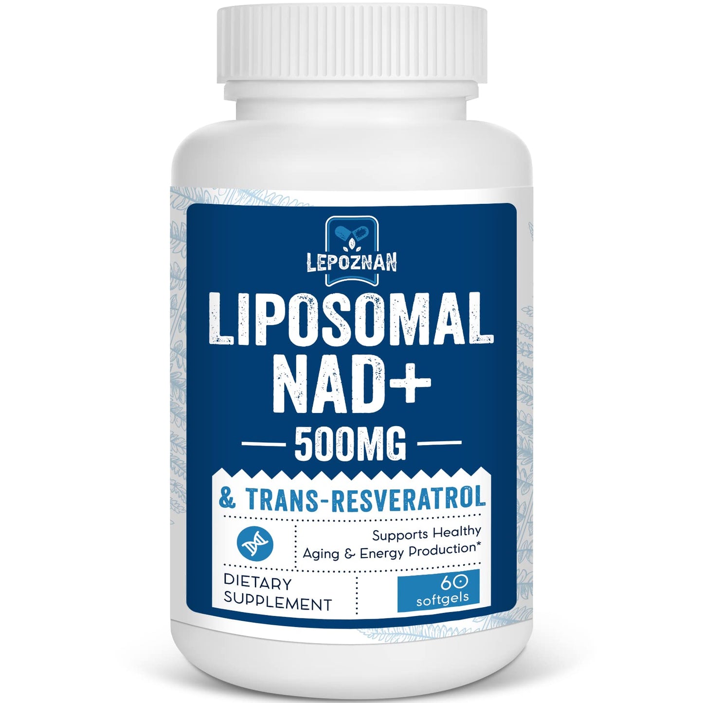 Lepoznan Liposomal NAD+ 500 mg + Trans-Resveratrol 300 mg, Superior Absorption True NAD Supplement Efficient for Cellular Energy Metabolism & DNA Repair, 60 Softgels