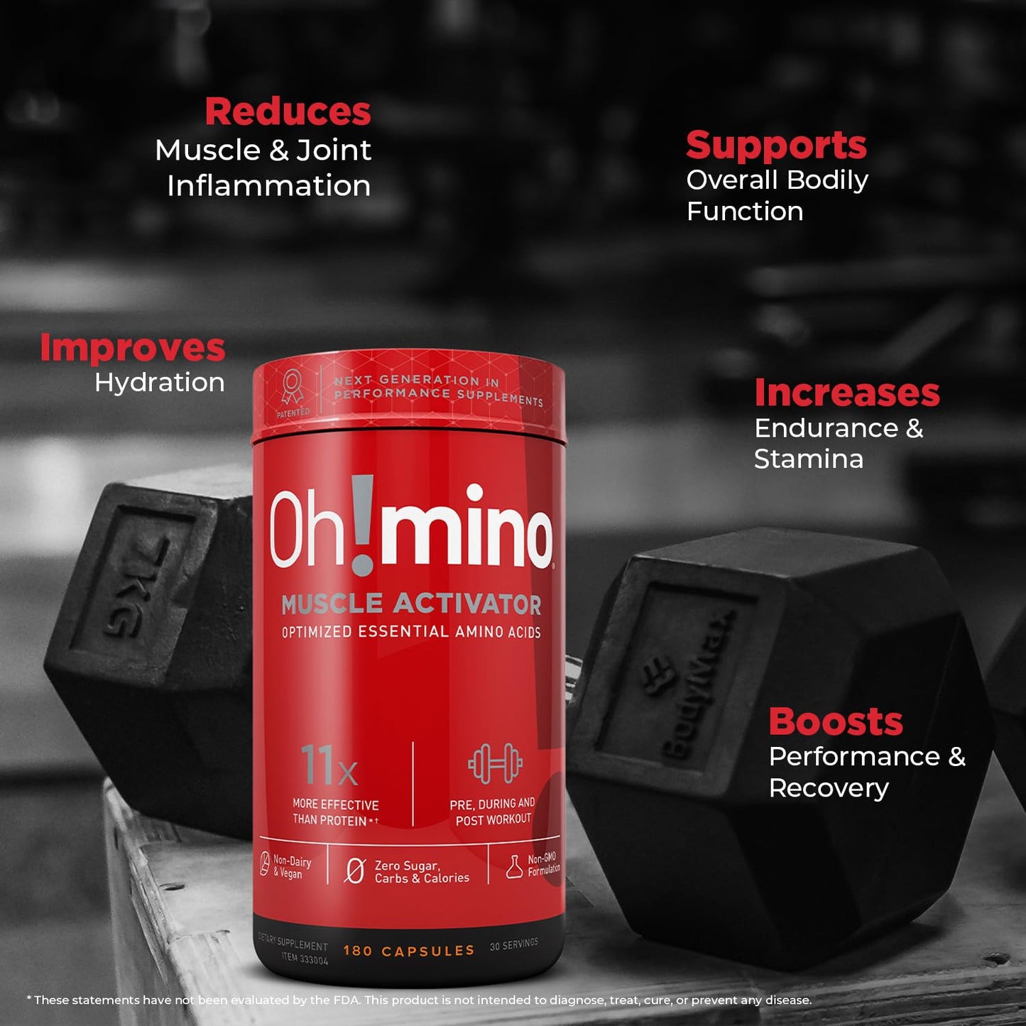 Oh!mino BCAA + EAA Amino Acid Supplement 180 Capsules