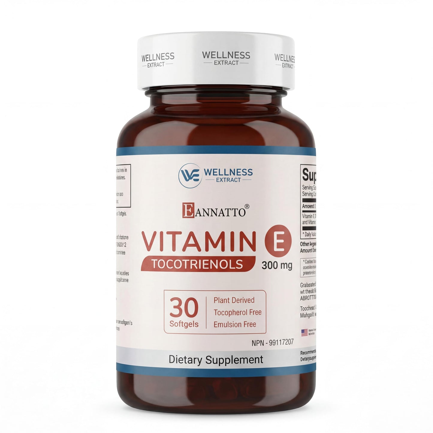 WELLNESS EXTRACT Eannatto Tocotrienols Vitamin E Supplements Tocopherol Free, Non-GMO, Gluten Free & Antioxidant 30 Softgels
