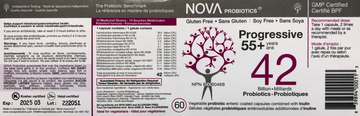 NOVA Probiotics Multi-Strain Progressive 55+ 42 Billion Probiotics per Capsule, 60 Capsules