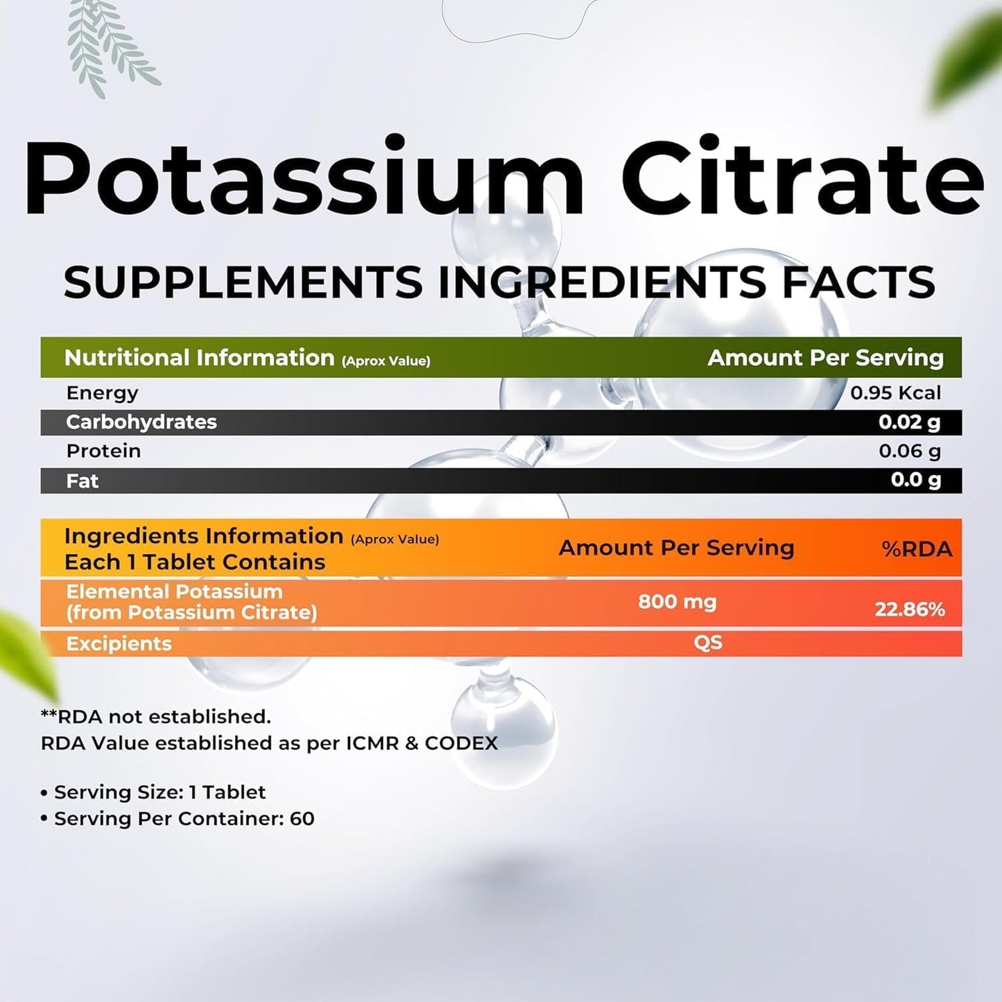 Generic Potassium Citrate 800 mg Tablet, 60 Tablets