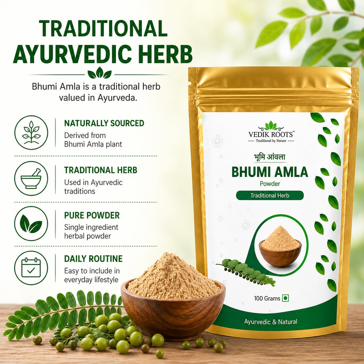 VEDIKROOTS Organic Bhumi Amla Powder 7.0548 Ounces