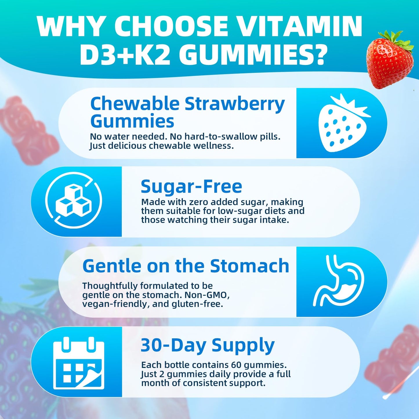 Mchokuu Vitamin D3 K2 Gummies with Calcium, 120 Gummies