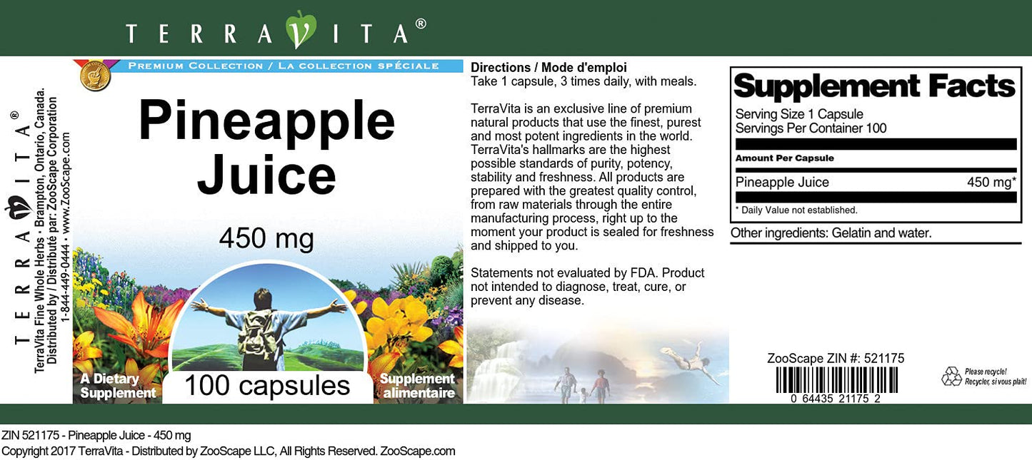 Terravita Pineapple Juice 450 mg 300 Capsules