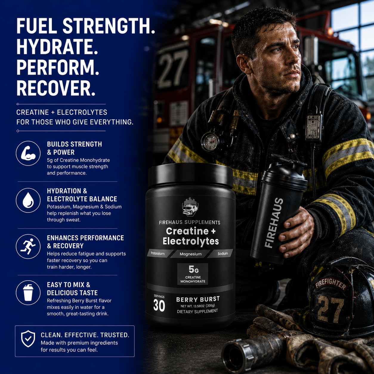 FireHaus Supplements Creatine + Electrolytes Powder 13.58 Ounces