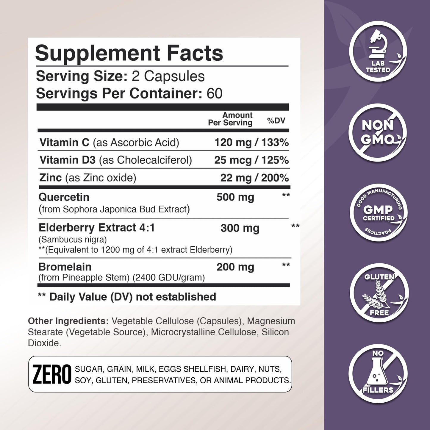 GADE NUTRITION BOOST YOUR HEALTH Quercetin with Bromelain, Elderberry, Vitamin C and Zinc 240 Capsules