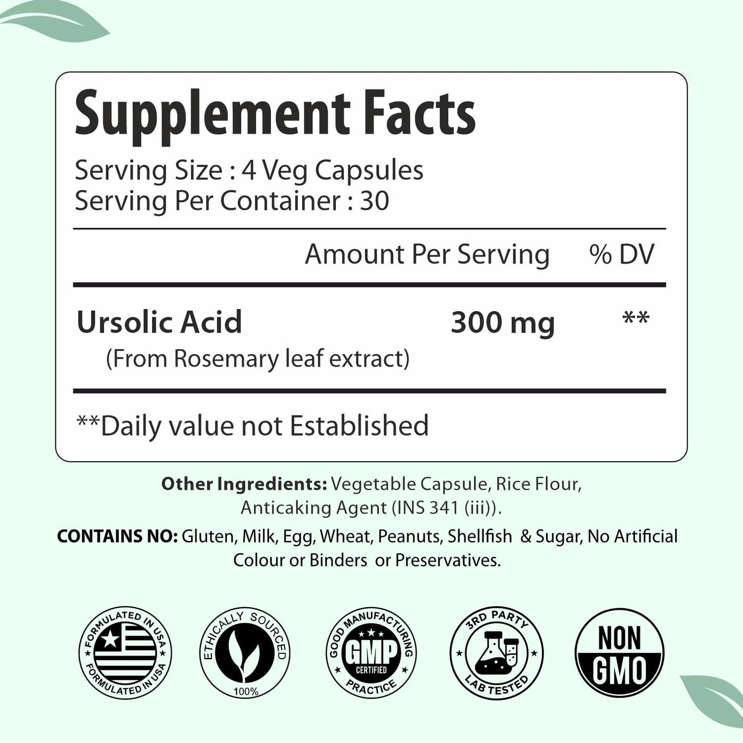 ForestVibe Ursolic Acid Supplement 300mg Vegan Capsules, 120 Capsules