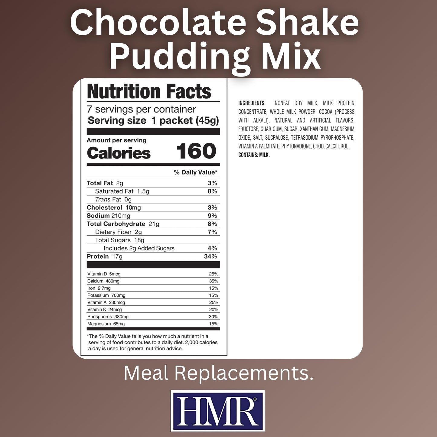 HMR 800 Chocolate Meal Replacement Shake Mix Powder, 11.13 oz