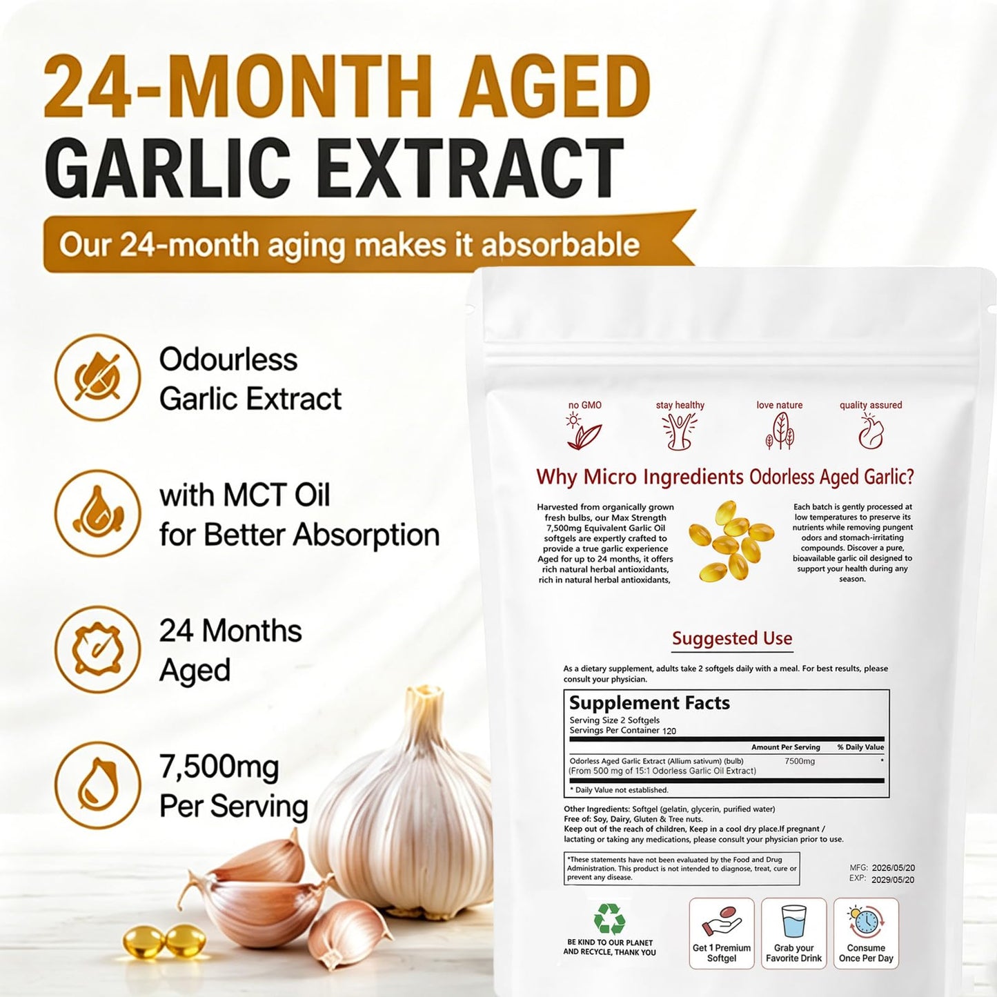 Vibro Band Nuvapure Aged Garlic 24-Month Aged Garlic Extract Odorless Heart & Cholesterol Support Softgel 1 Count