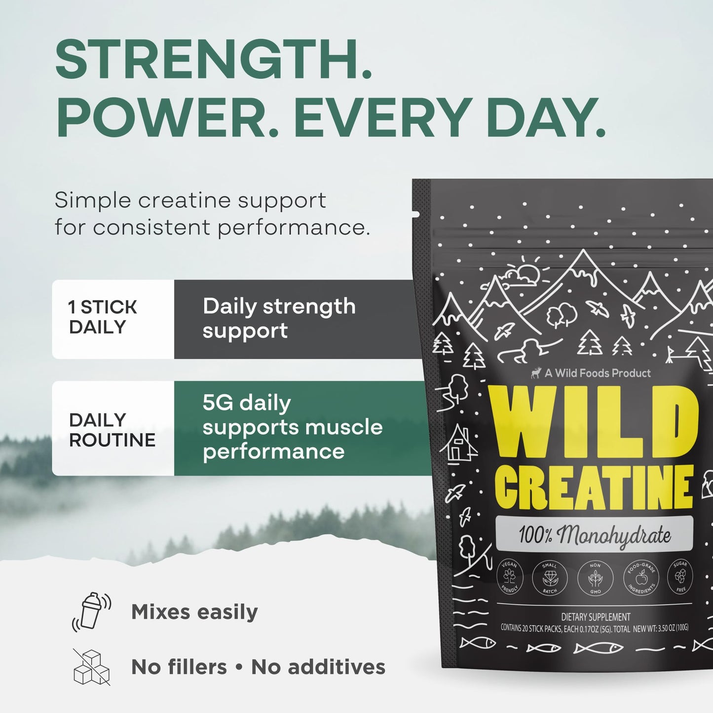 Wild Foods 100% Creatine Monohydrate Powder Packets, 3.5 Ounce