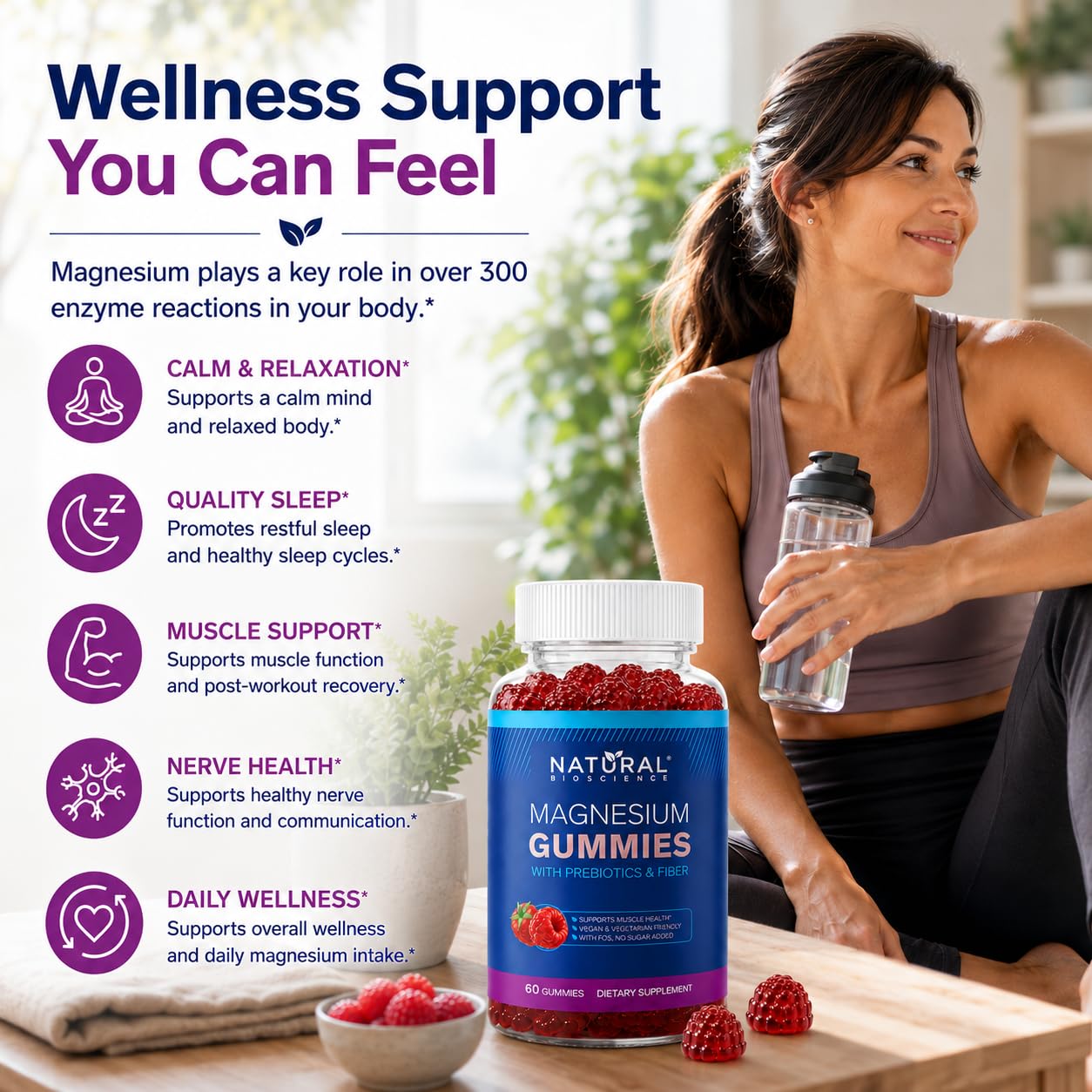 Natural BioScience Sugar-Free Magnesium Gummies for Adults 180 Count