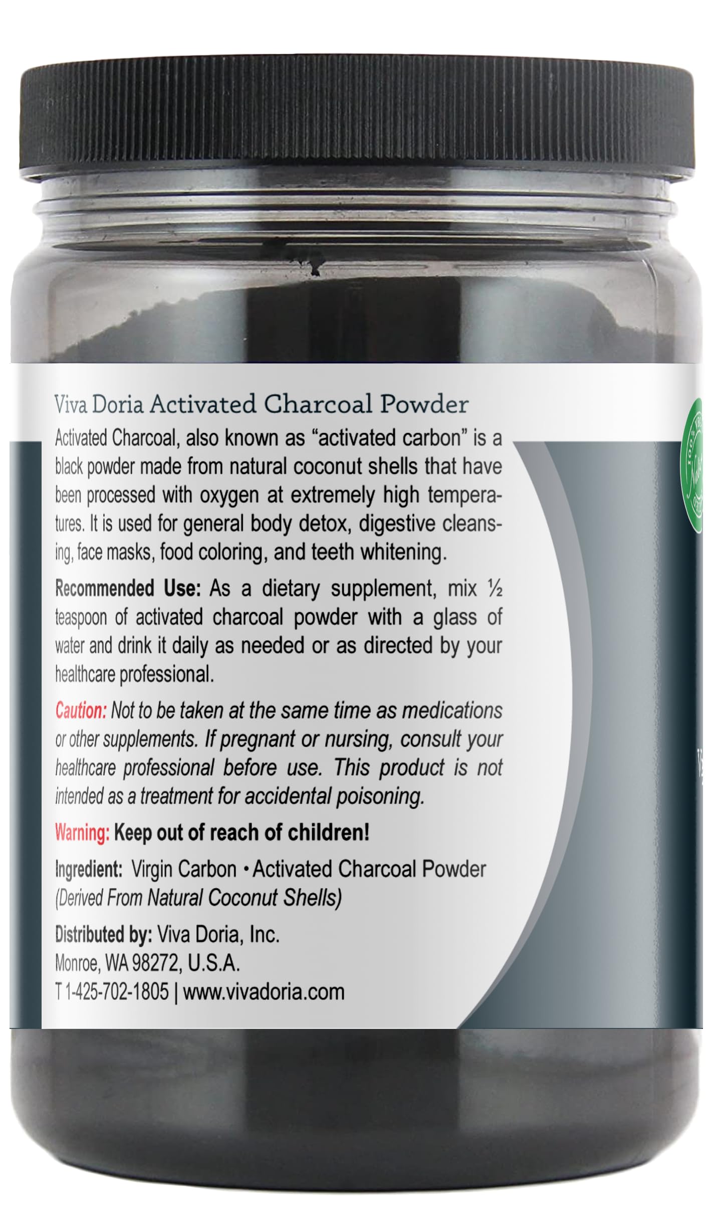 Viva Doria Virgin Activated Charcoal Powder 16 oz