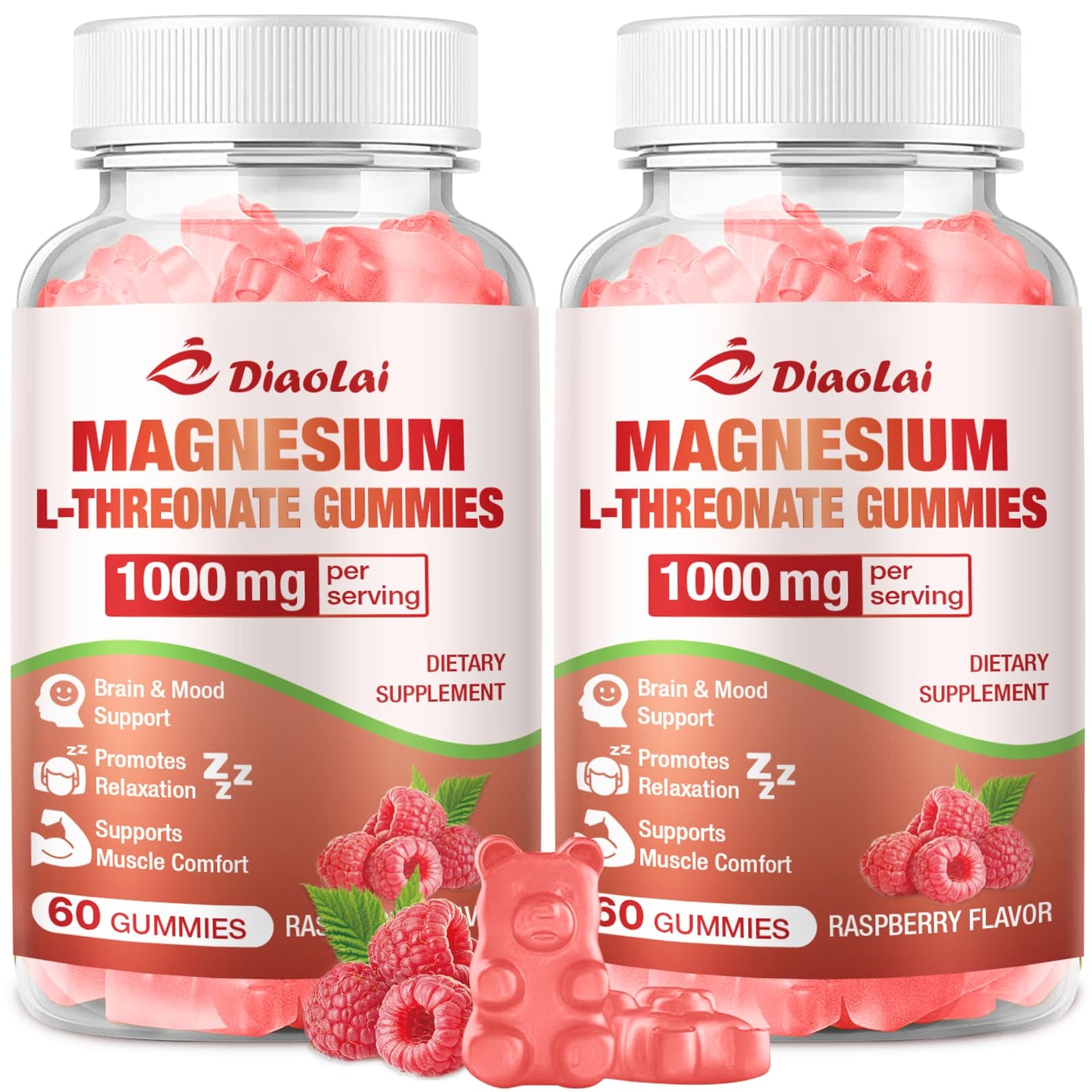 DIAOLAI Magnesium L-Threonate Gummies 1000mg, 2 Pack, 120 Count