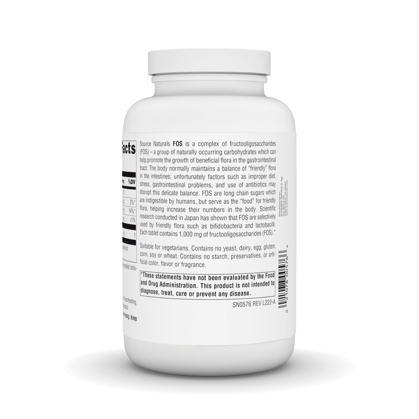 Source Naturals FOS 1000 mg Fructooligosaccharides Probiotic Enhancer, 200 Tablets