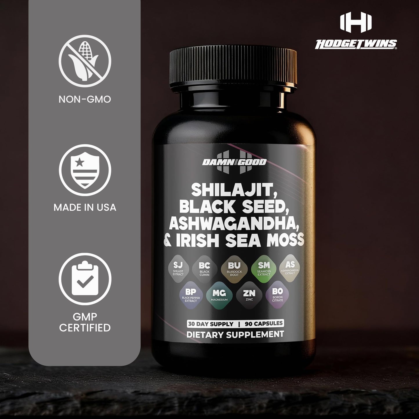 DAMN GOOD The Hodge Twins Maximum Vitality Organic Shilajit Capsules 90 Count