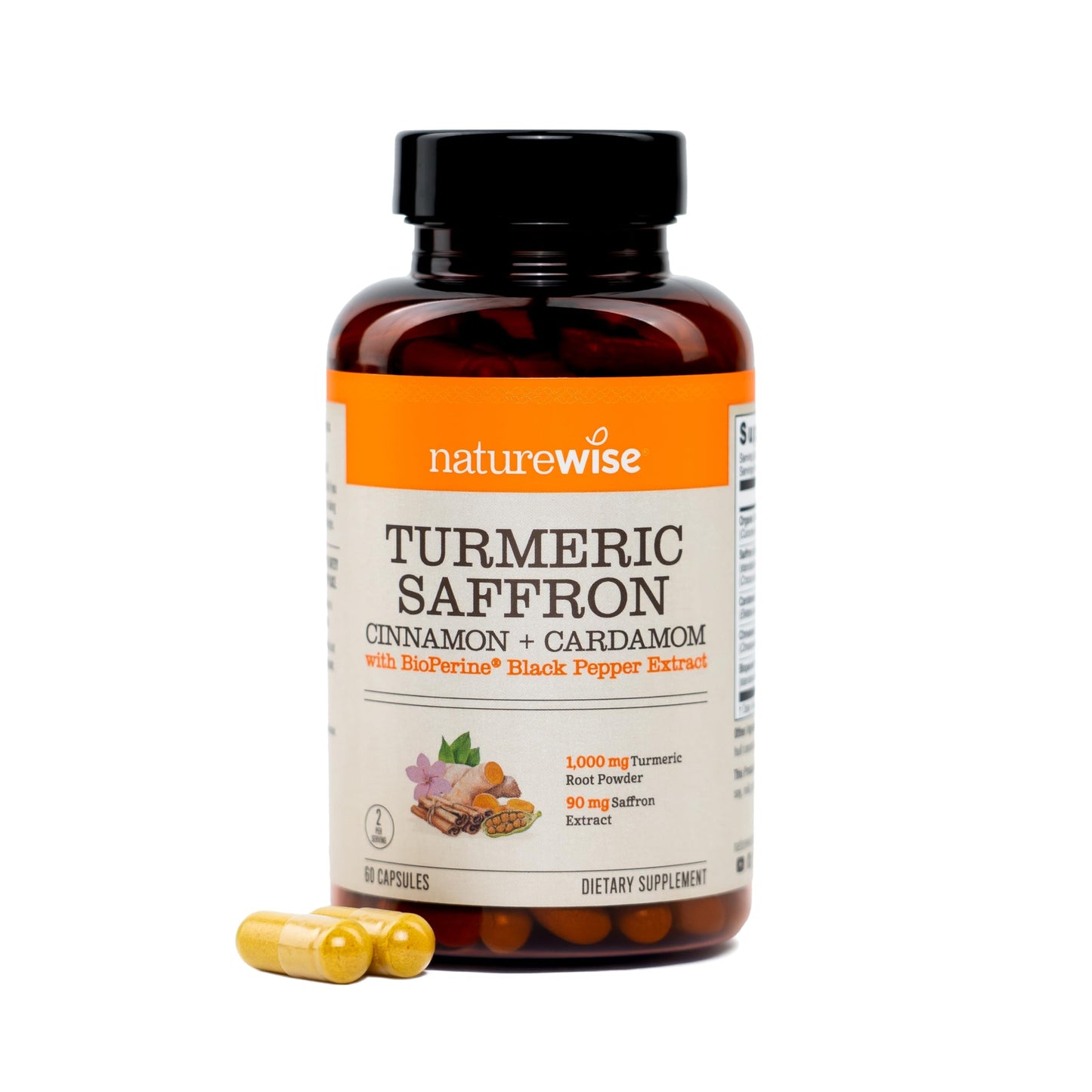 NatureWise Turmeric Saffron Supplement with Cinnamon & Cardamom + Bioperine for Ultra Absorption - Antioxidant + Mood Support - Non-GMO, Vegan, USA Manufactured - 60 Capsules