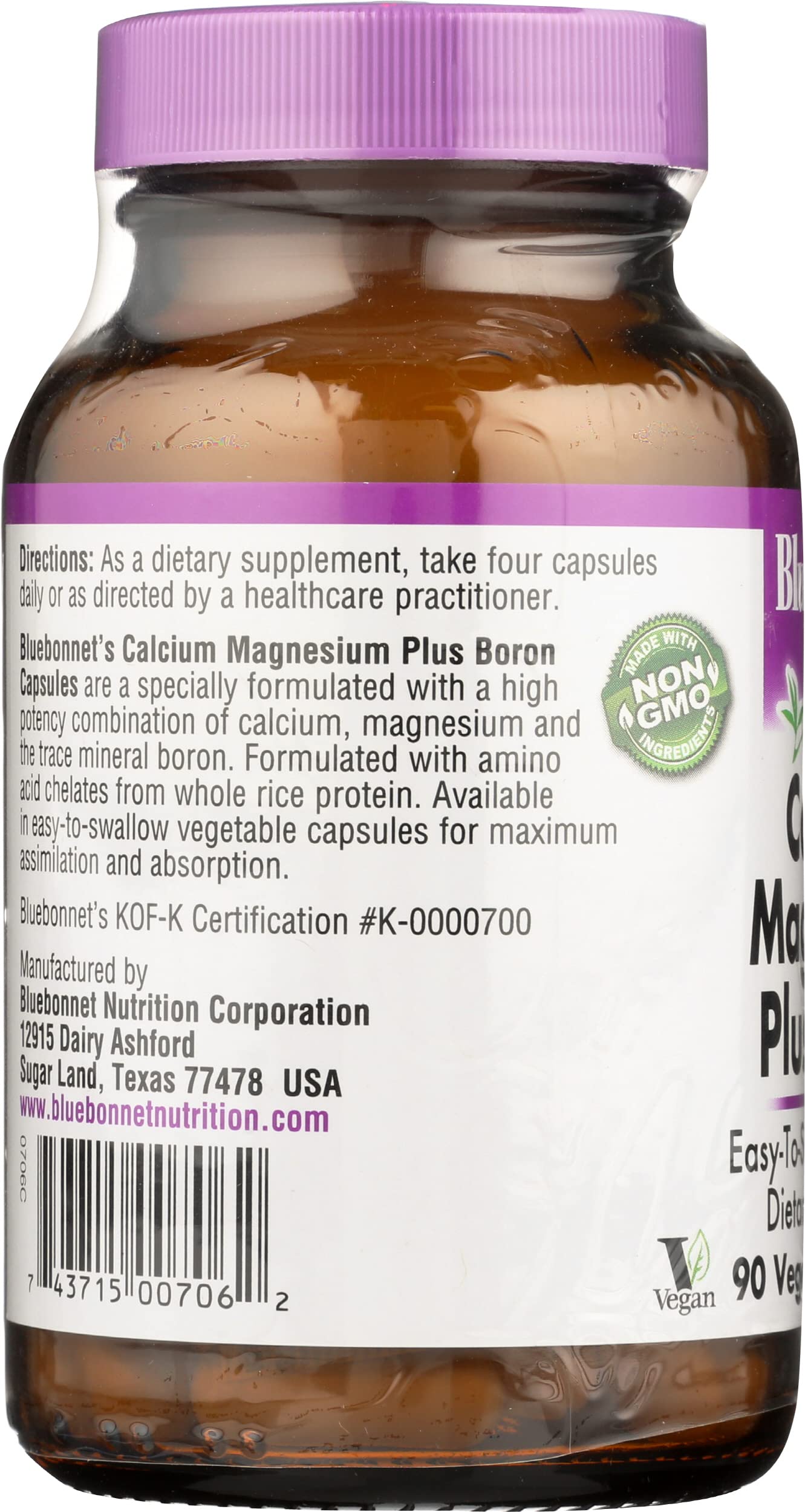 BlueBonnet Calcium Magnesium Plus Boron Vegetarian Capsules, Capsule, 90 Count