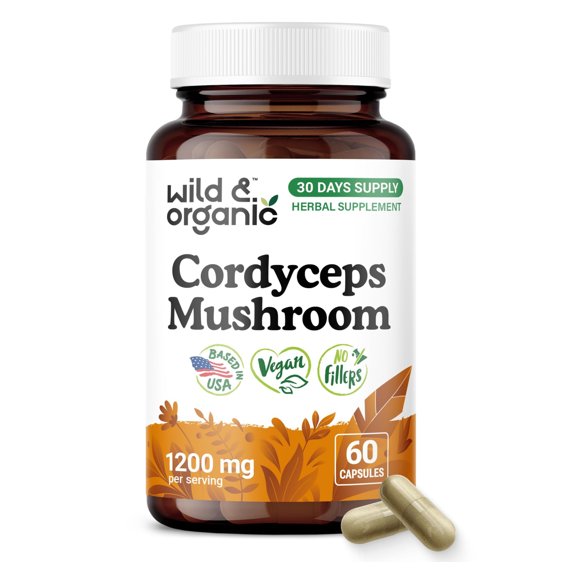 Wild & Organic Cordyceps Mushroom Capsule 1200 mg 60 Count