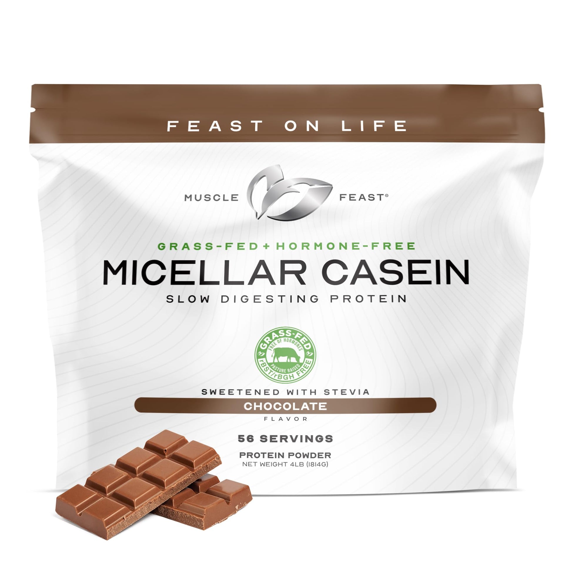 Muscle Feast Grass Fed Micellar Casein Protein Powder, Chocolate, 64 Servings