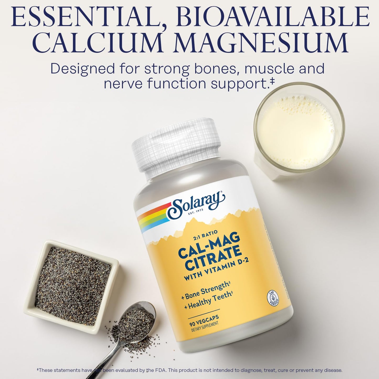 Solaray Calcium Magnesium Citrate 2 to 1 Ratio Capsule, 90 Count