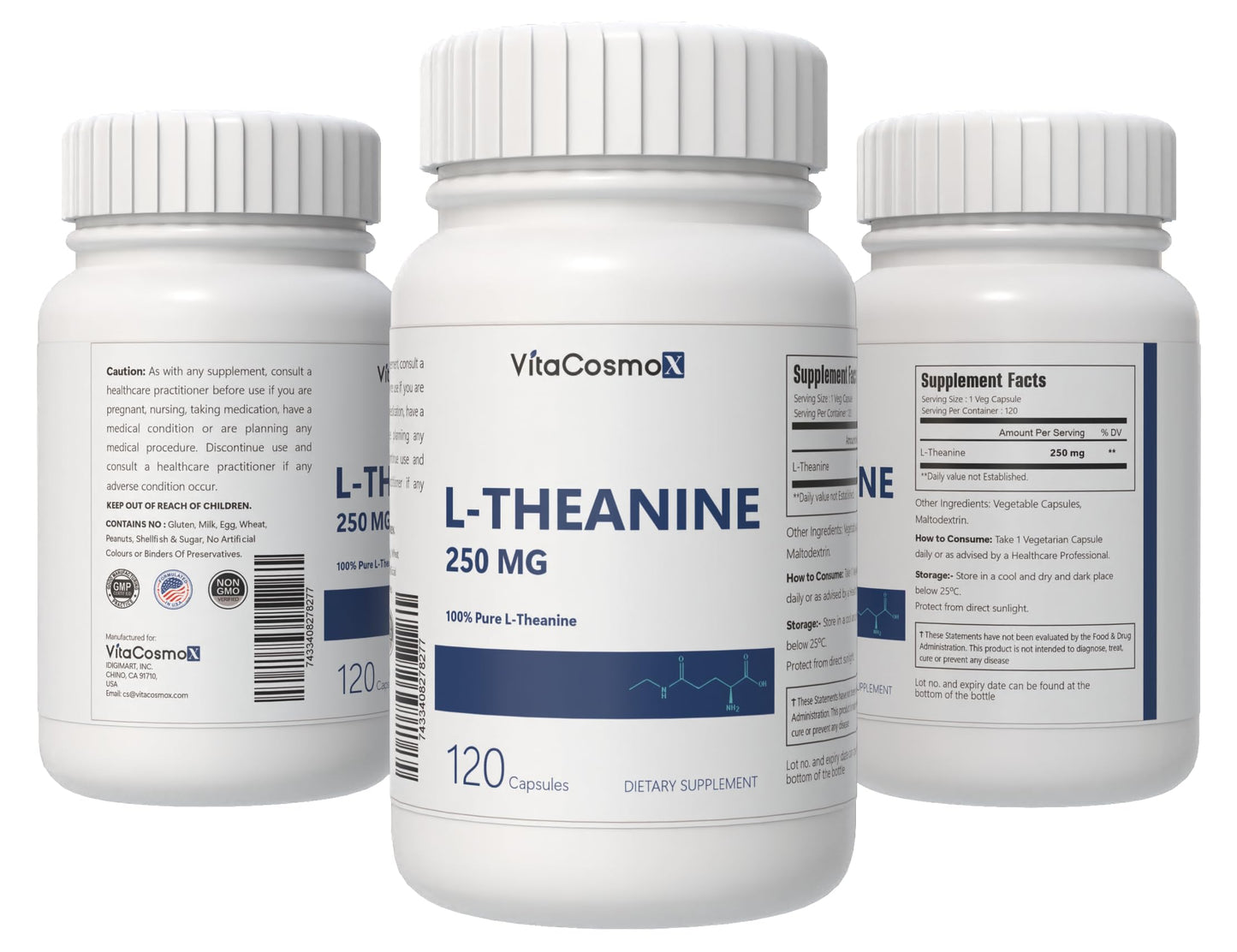 VitaCosmoX L-Theanine 250 mg Capsule 120 Count