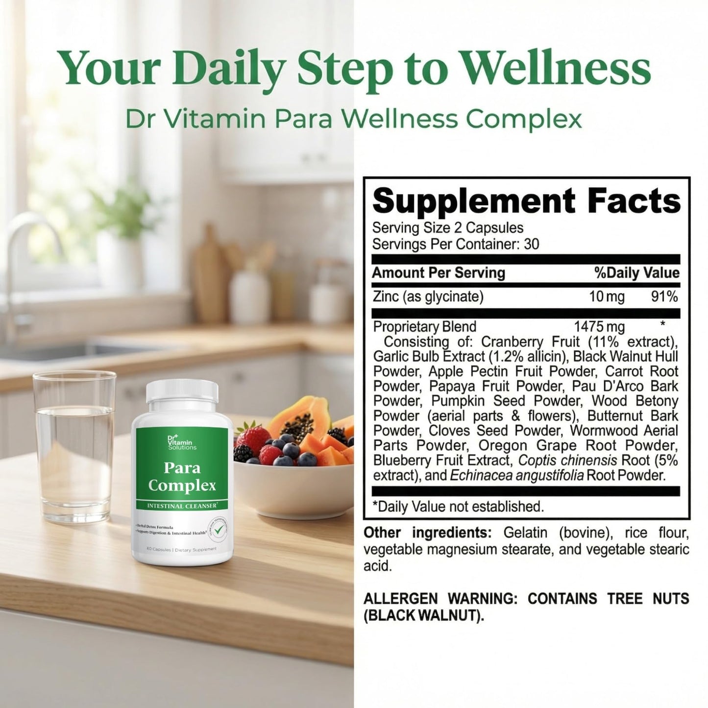 DR VITAMIN SOLUTIONS Para Complex Intestinal Cleanser – Wormwood, Black Walnut, Clove & Pau d'Arco Cleanse for Humans – Herbal Detox Formula with Garlic, Pumpkin Seed, Cranberry & Zinc, Non-GMO, 60 Capsules