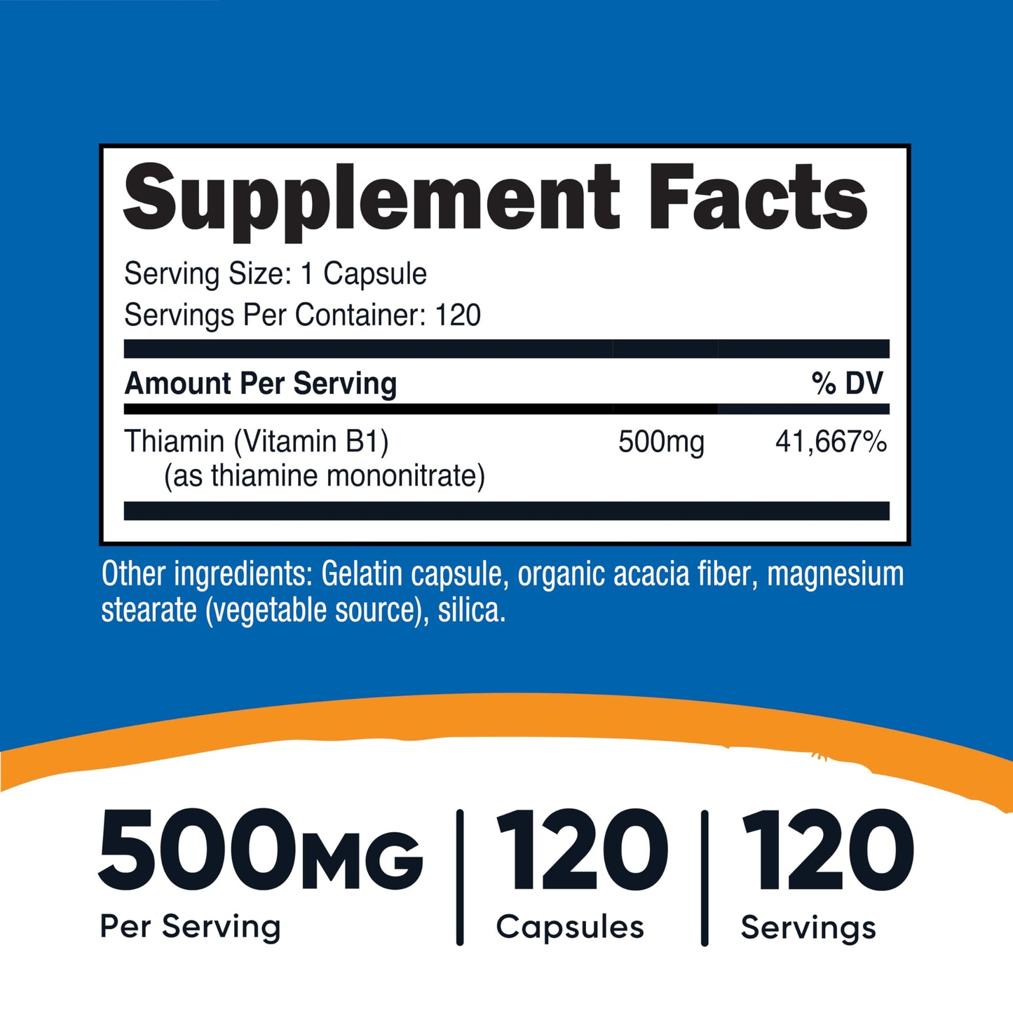 Nutricost Vitamin B1 (Thiamine) 500mg Capsule, 120 Count