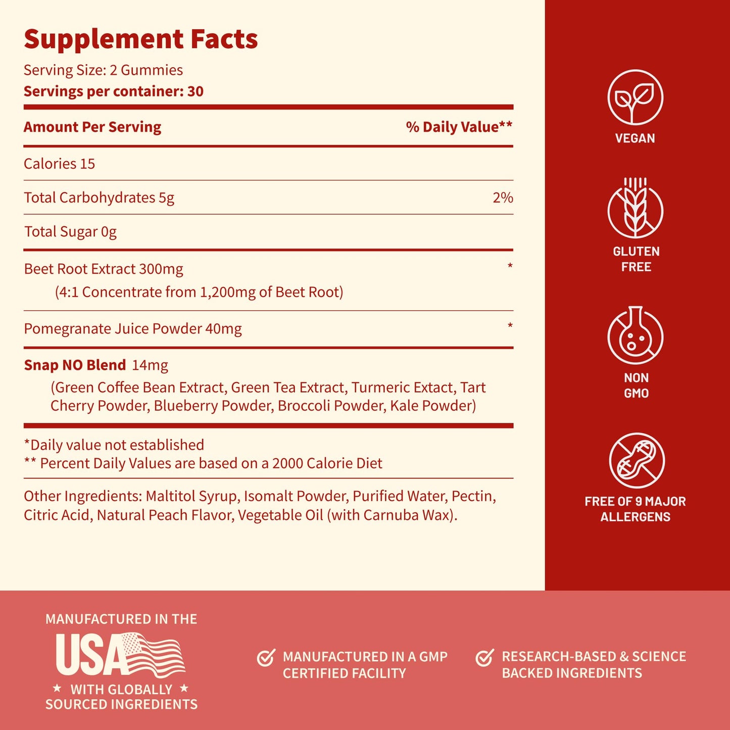 Snap Supplements Nitric Oxide Beet Root Gummies, 60 Gummies