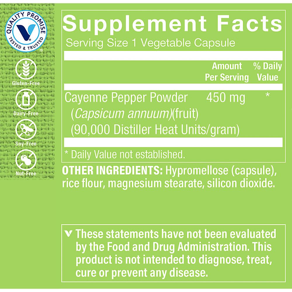 The Vitamin Shoppe Cayenne Extract 450MG (Capsicum) Capsules, 100 Count