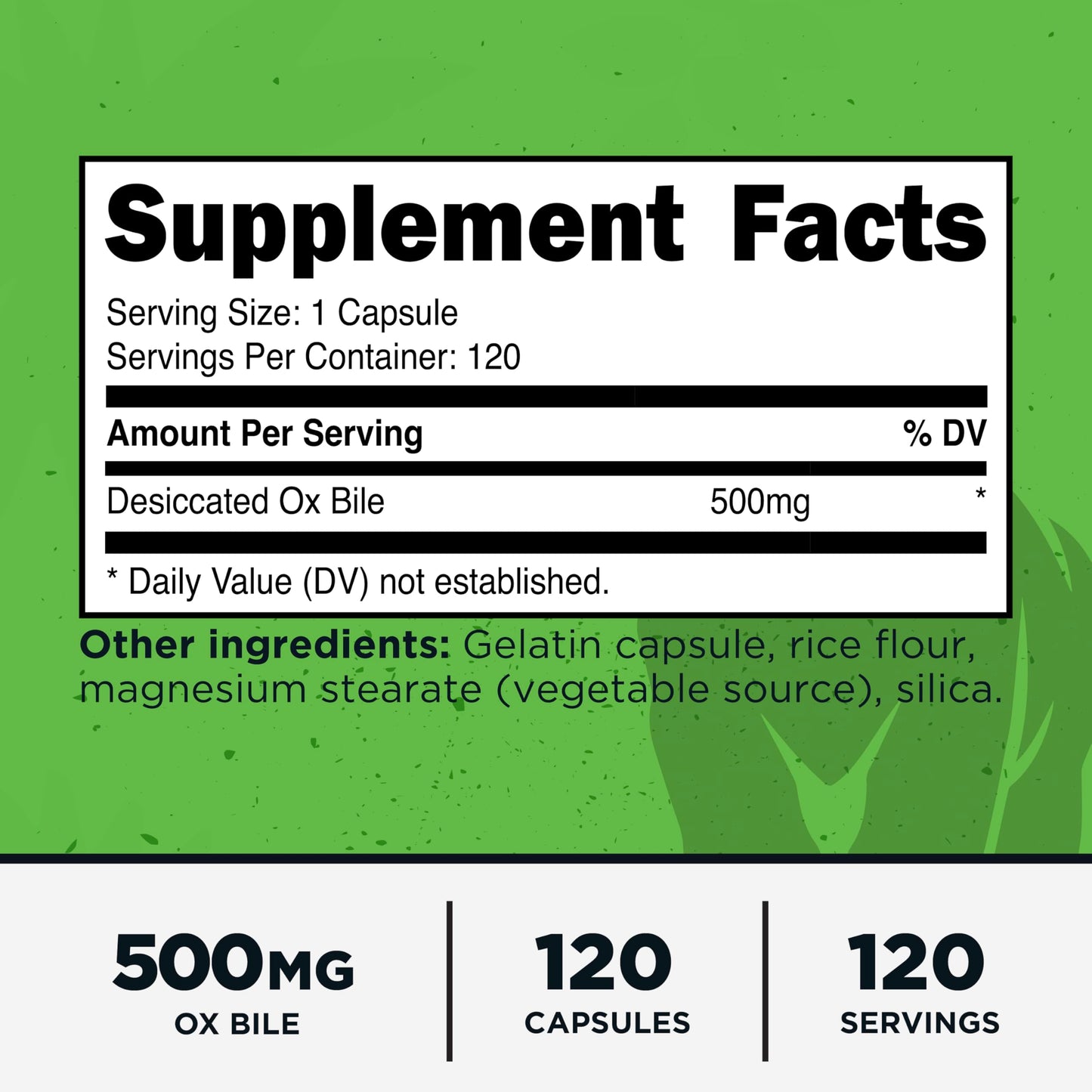 Primal Ox Bile (500mg) Capsules, 120 Count