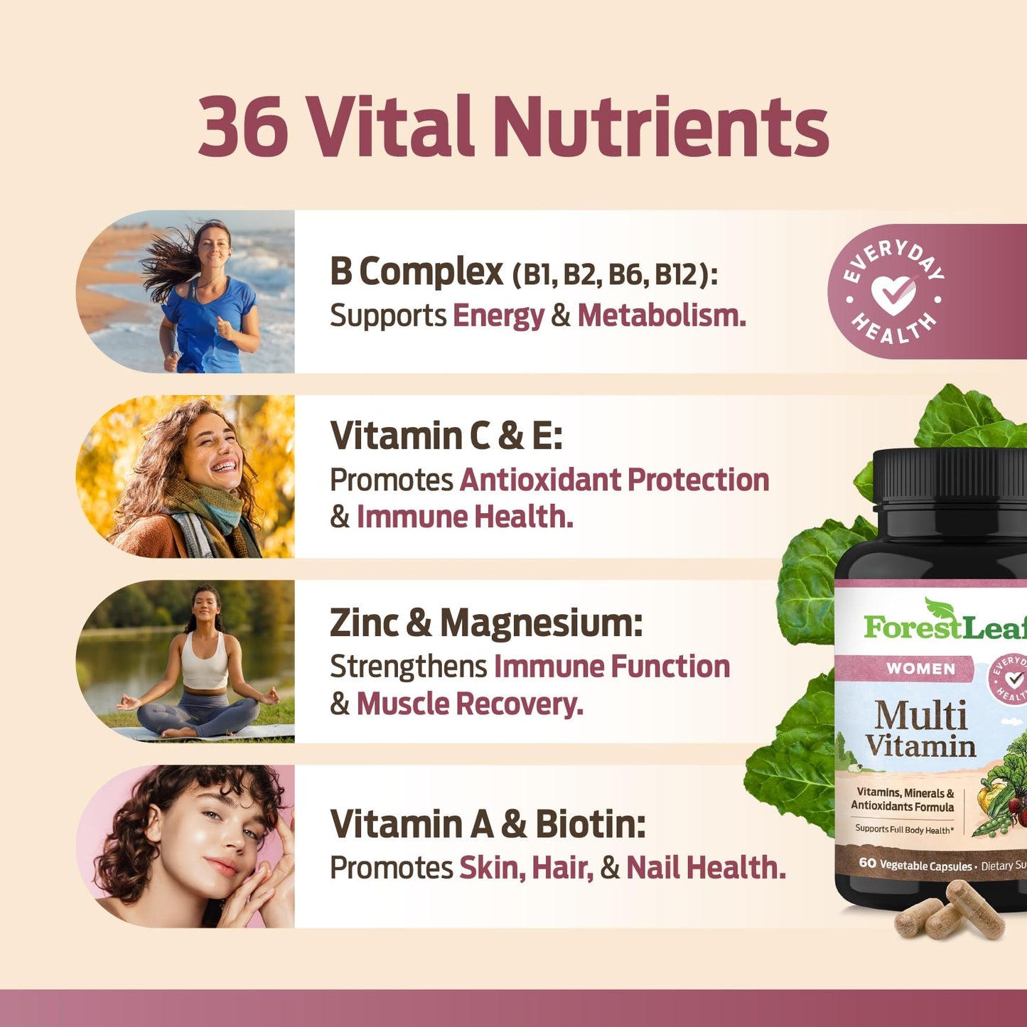 ForestLeaf Daily Vitamin Multivitamin for Women 60 Capsules