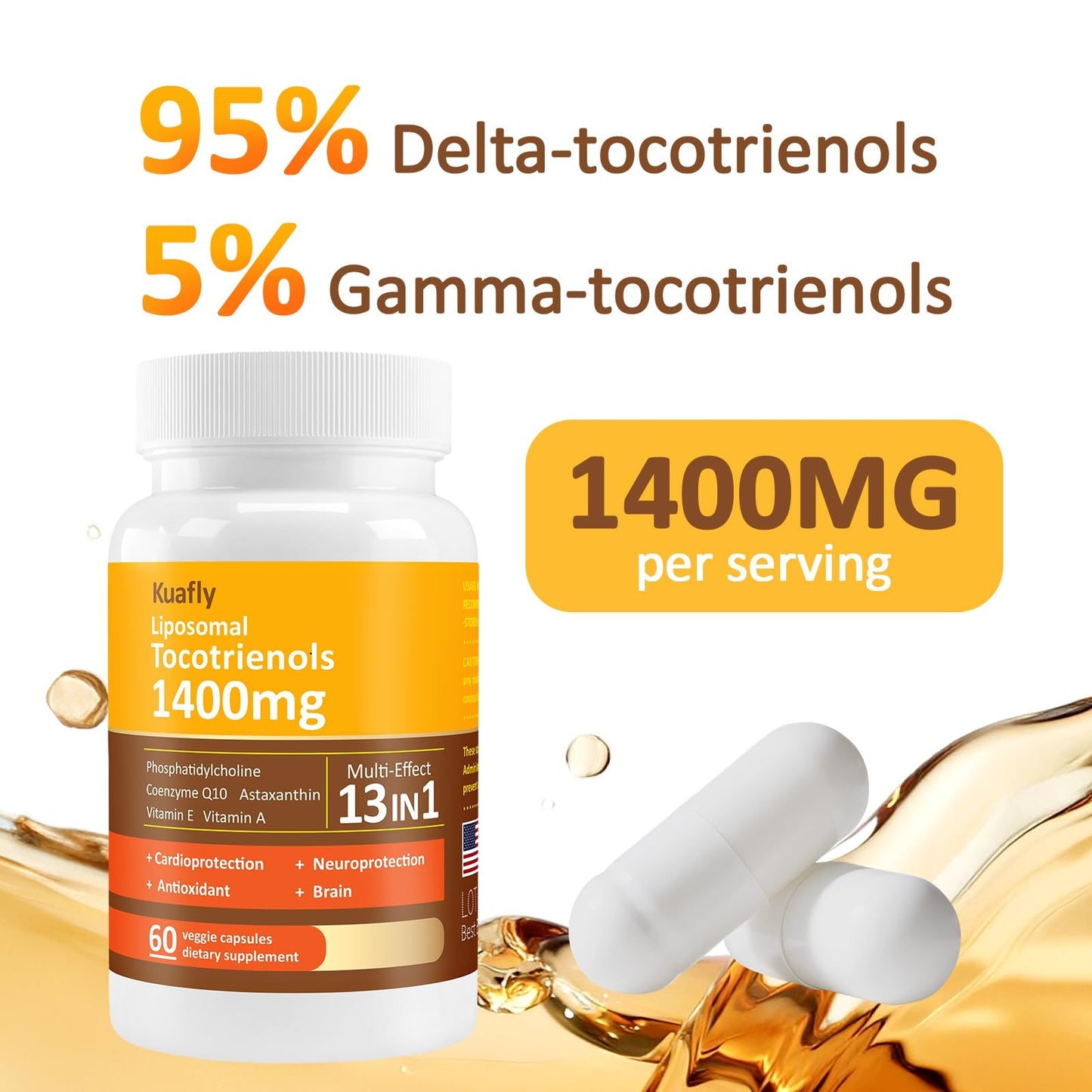 KUAFLY Liposomal Tocotrienols Vitamin E 1400mg Powder 180