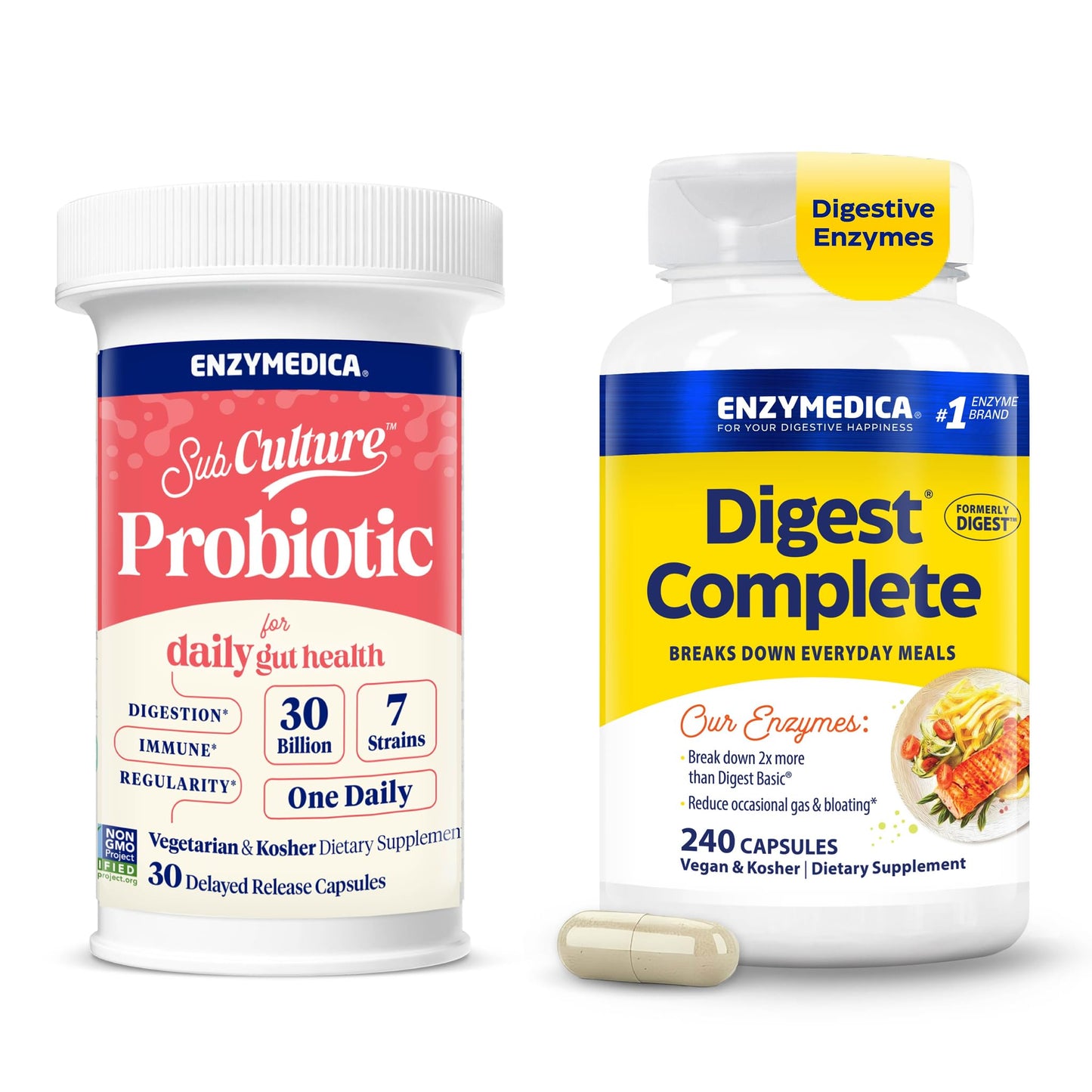 Enzymedica Digest Complete & SubCulture Probiotic Digestive Enzyme Supplement, 270 Capsules