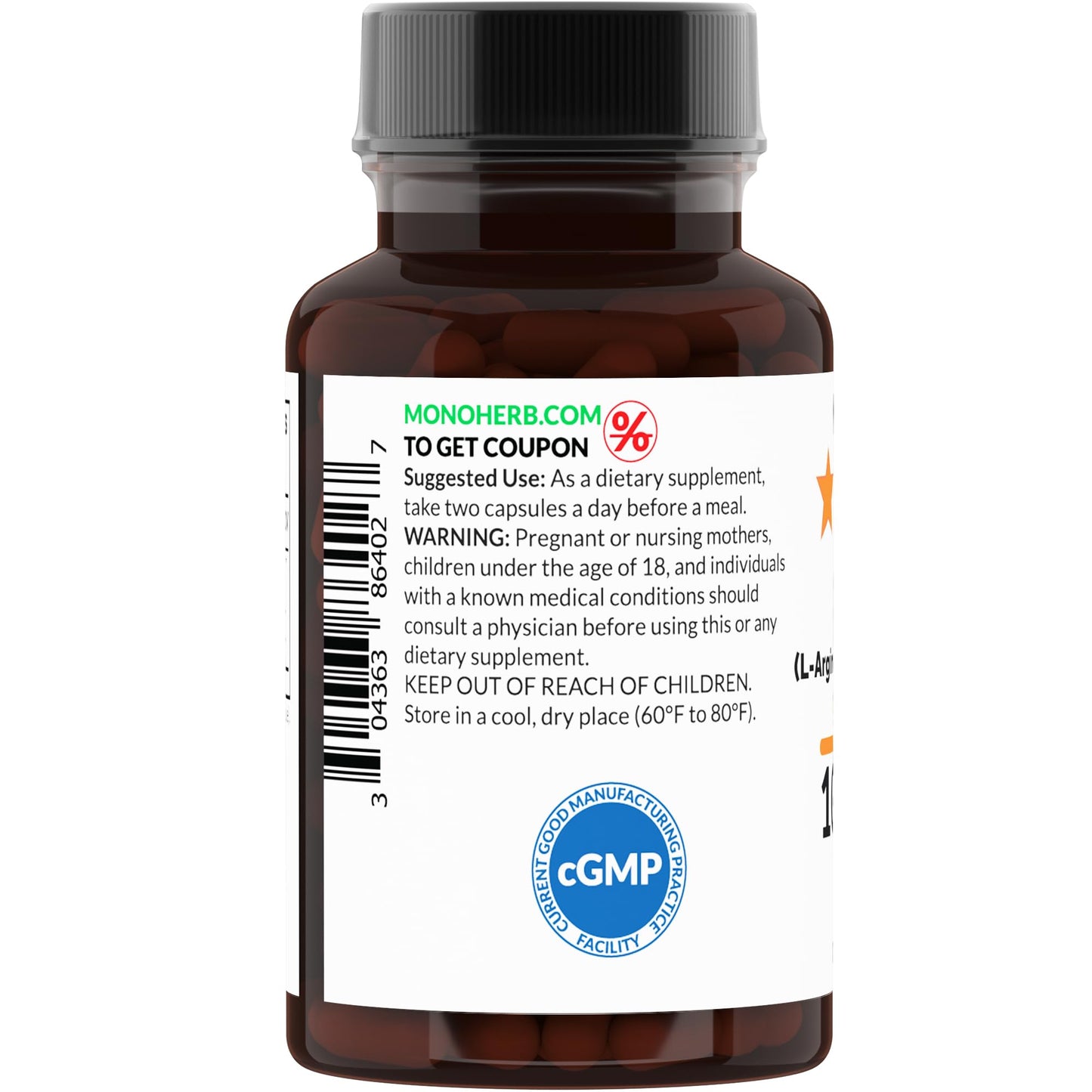 MONOHERB AAKG L-Arginine Alpha-Ketoglutarate 10:1 Extract 1000 mg per Serving, 90 Capsules