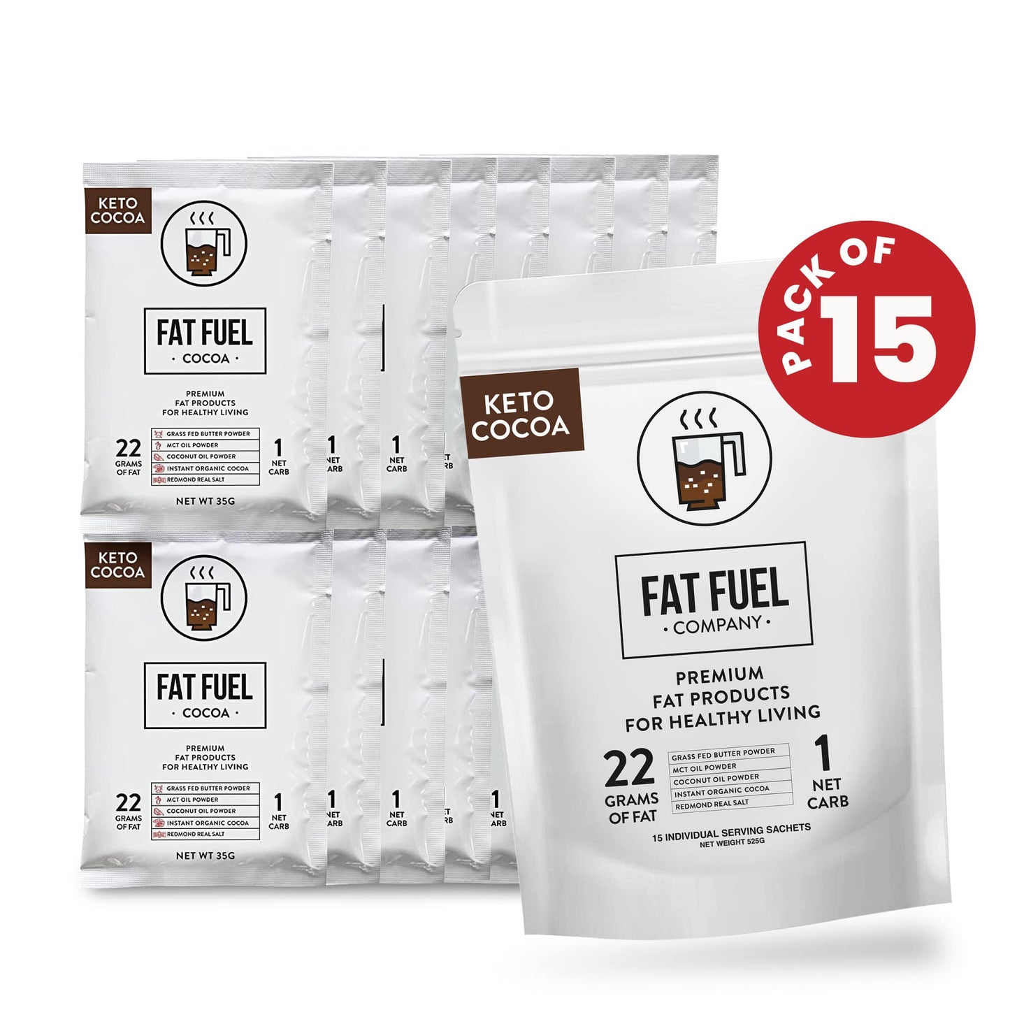 The Fat Fuel Company Keto Cocoa 22g Premium Fats Powder, 15 Servings