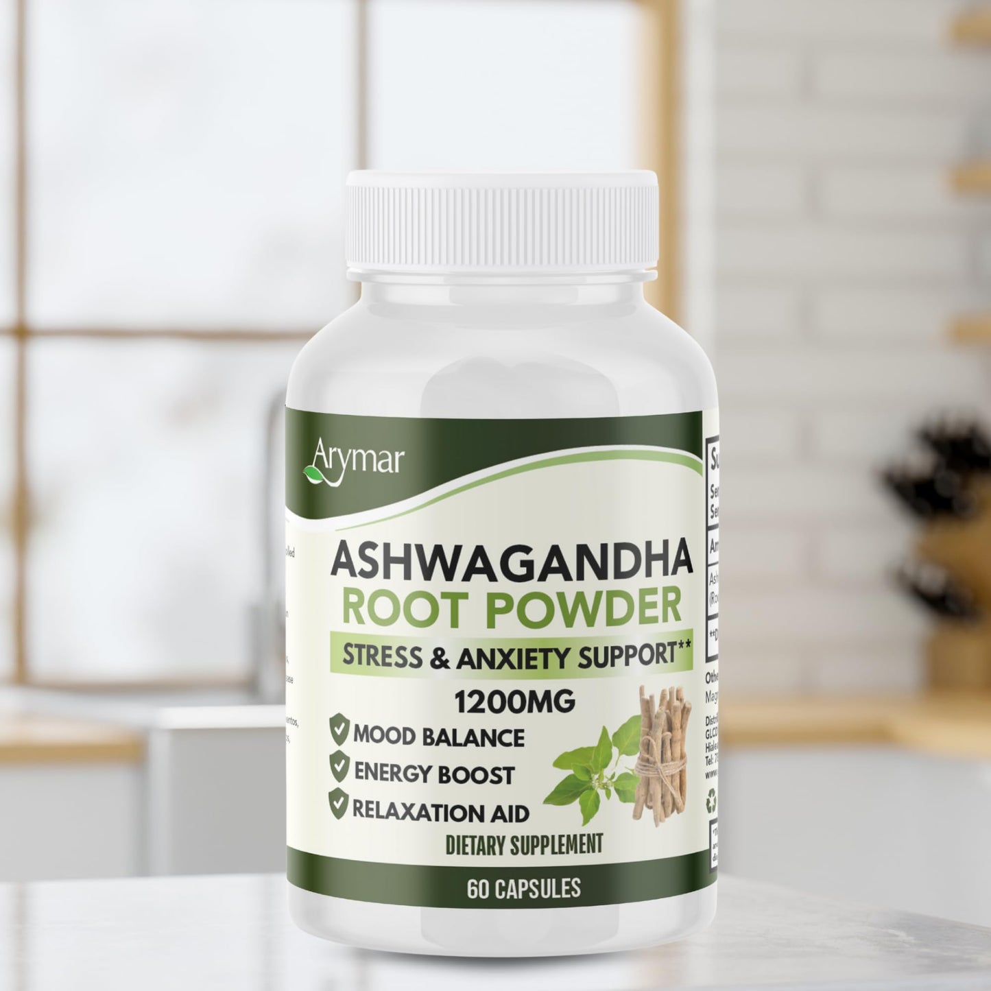 Arymar Ashwagandha Root Powder Capsules, 60 Capsules