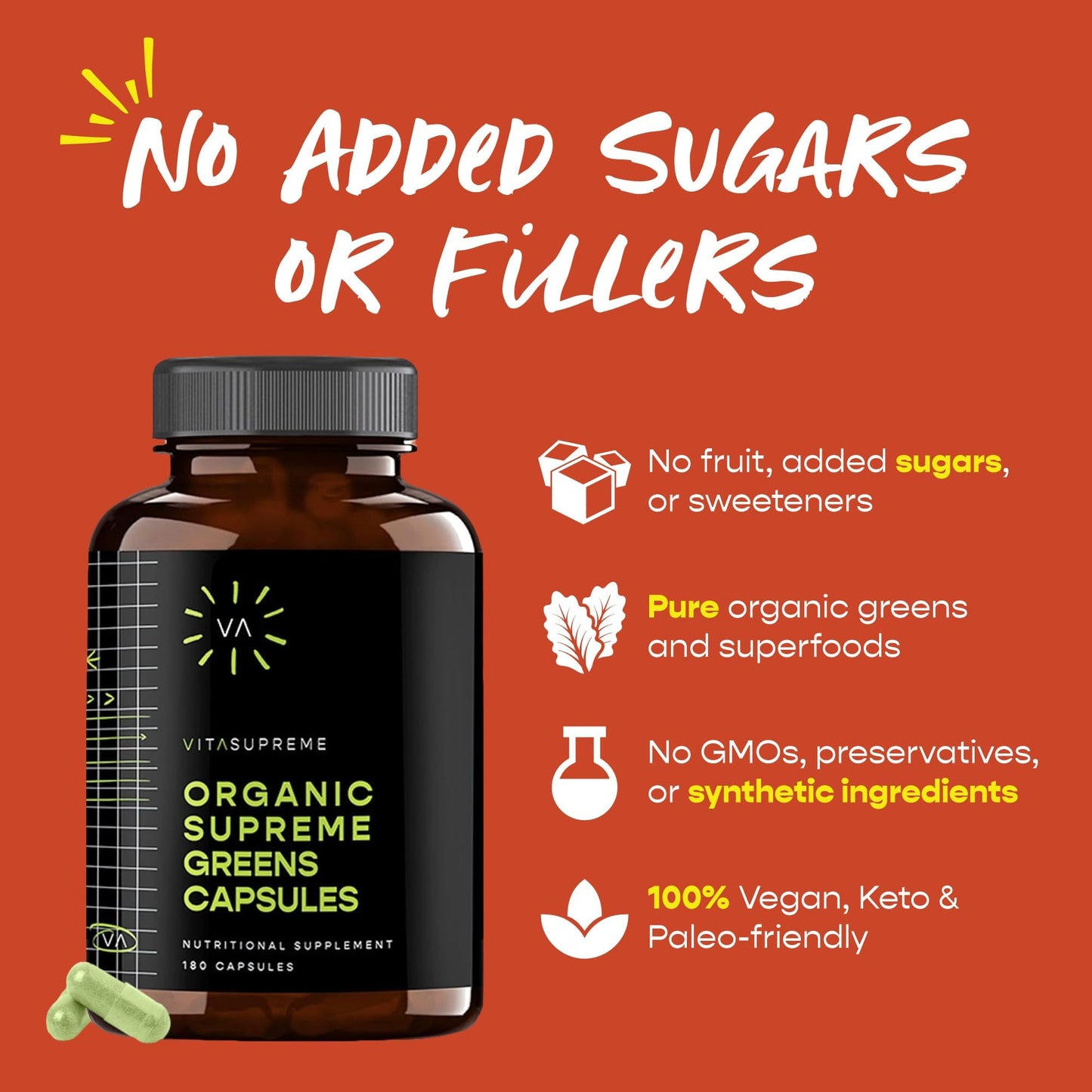 VITASUPREME Organic Super Greens Superfood Capsule, 180 Capsules