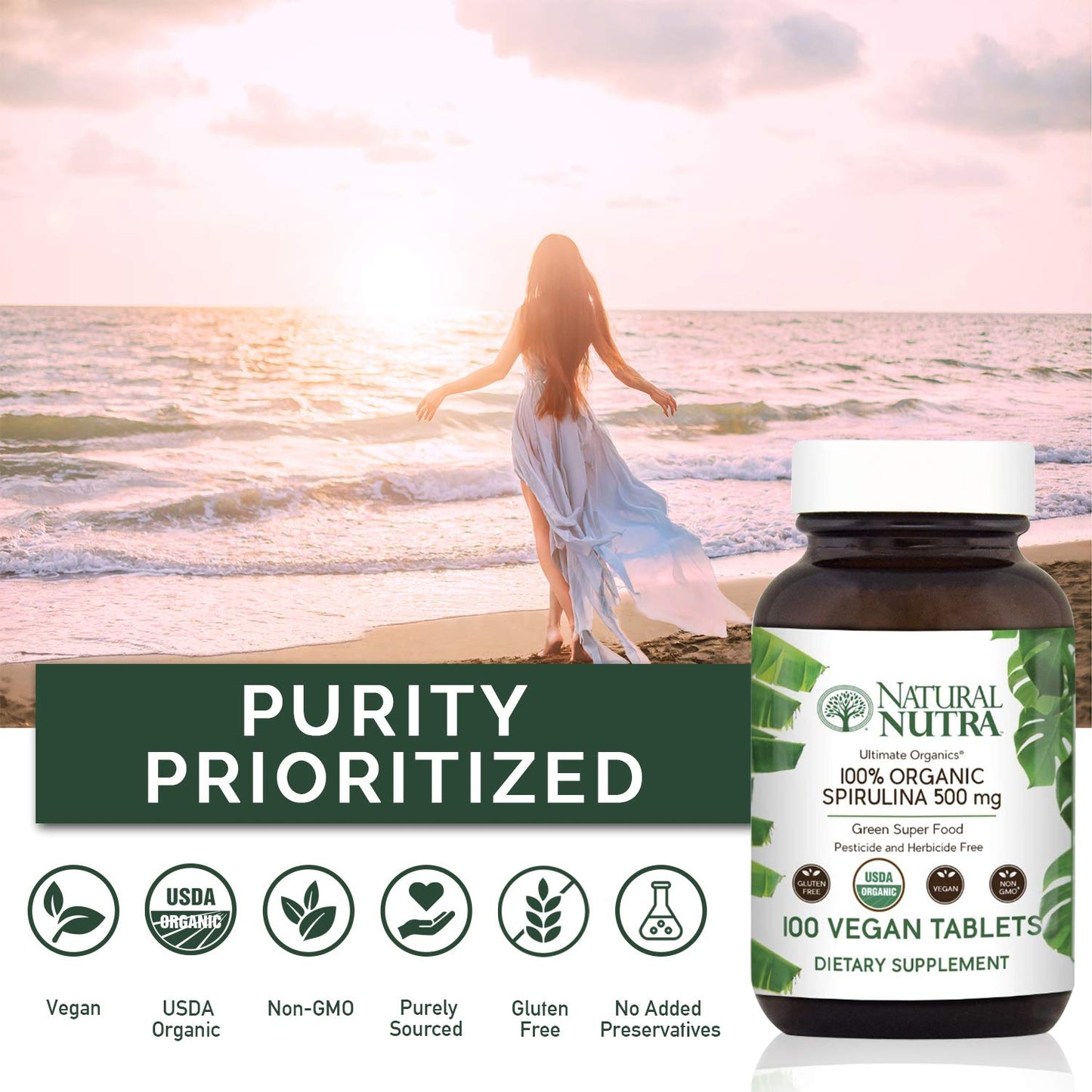Natural Nutra 100% USDA Organic Spirulina, 250 Tablets