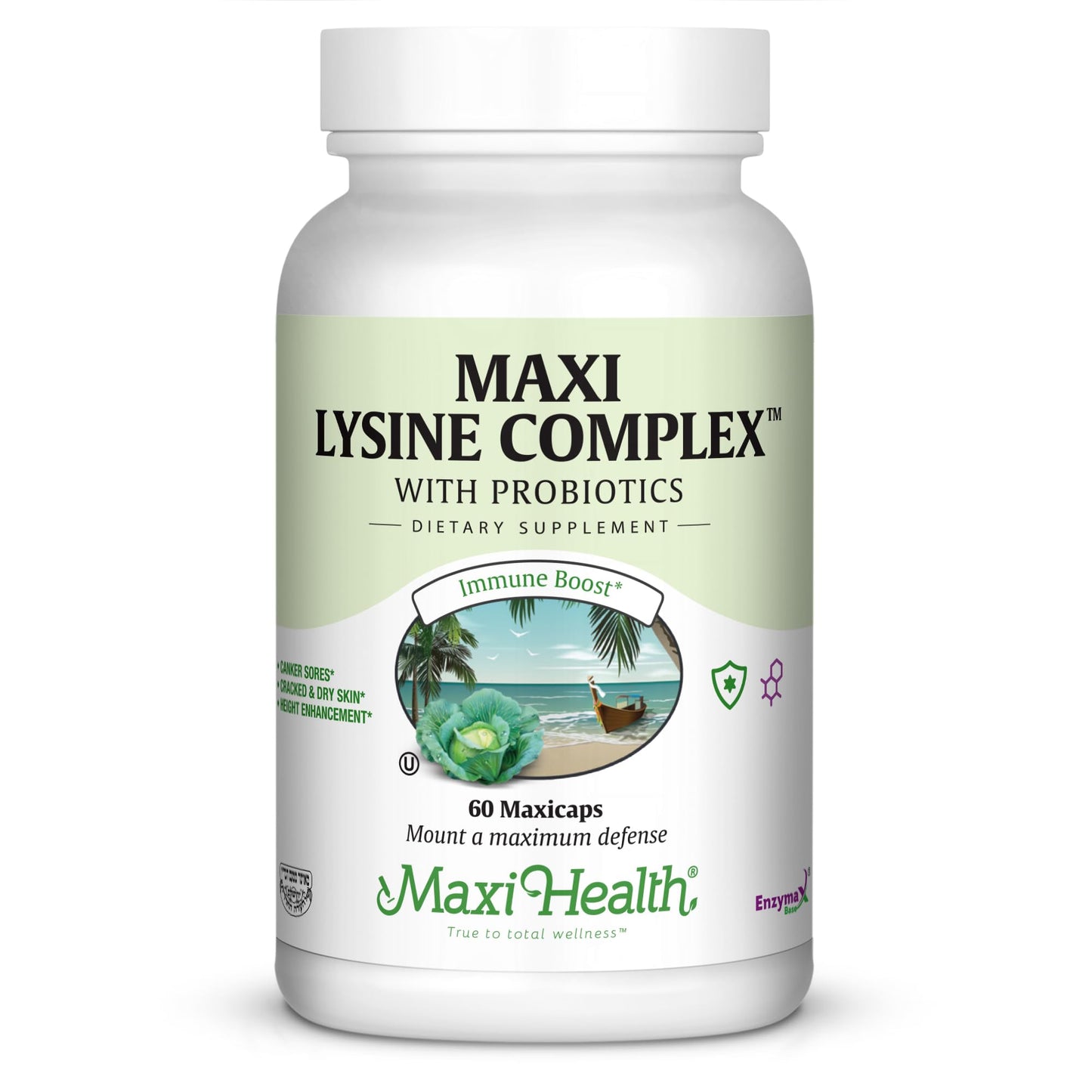 Maxi Health Lysine Complex with Probiotics L-Lysine 1000mg Capsules, 60 Count