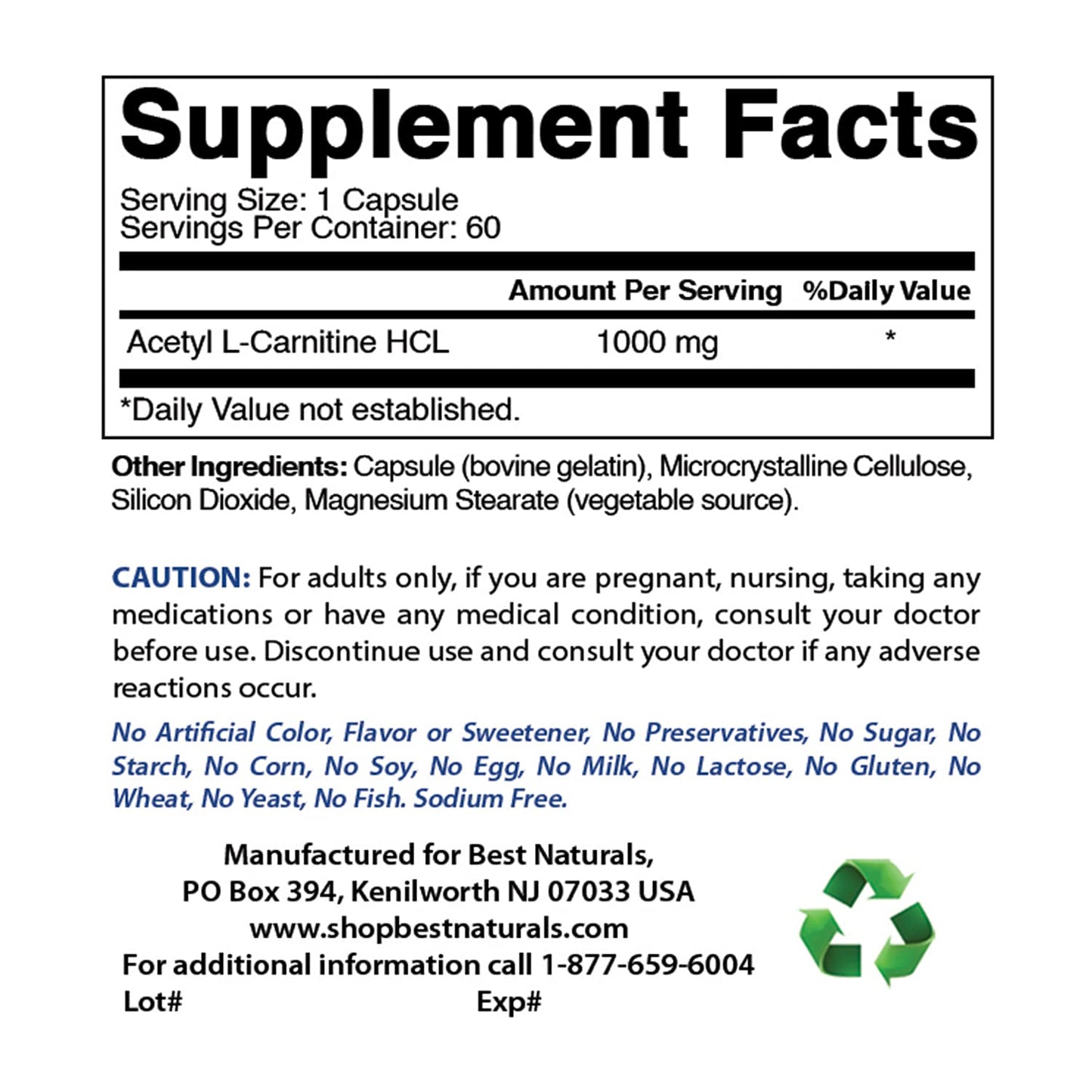 Best Naturals Alpha Lipoic Acid 600 mg & Acetyl L-Carnitine 1000 mg Capsules, 60 Count