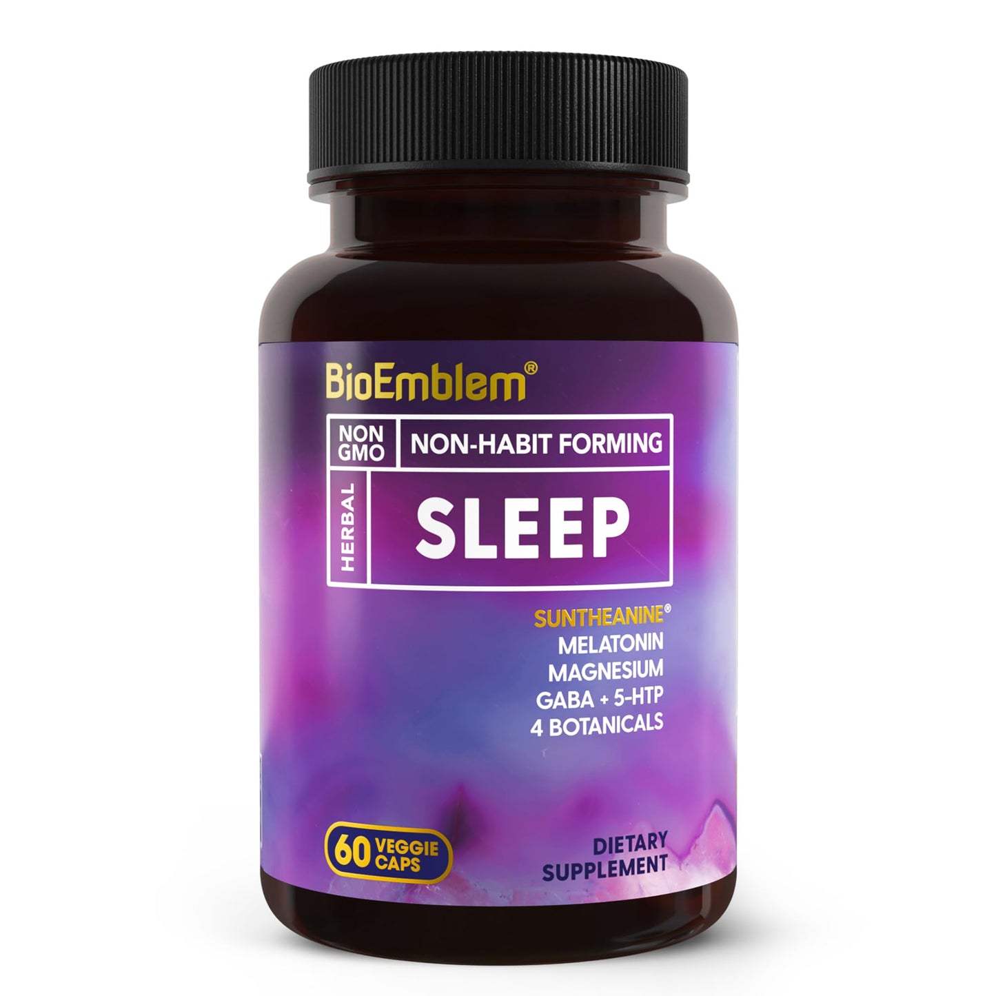 BioEmblem Natural Sleep Aid for Adults with Melatonin, Valerian Root, Suntheanine & More - Capsules, 60 Count